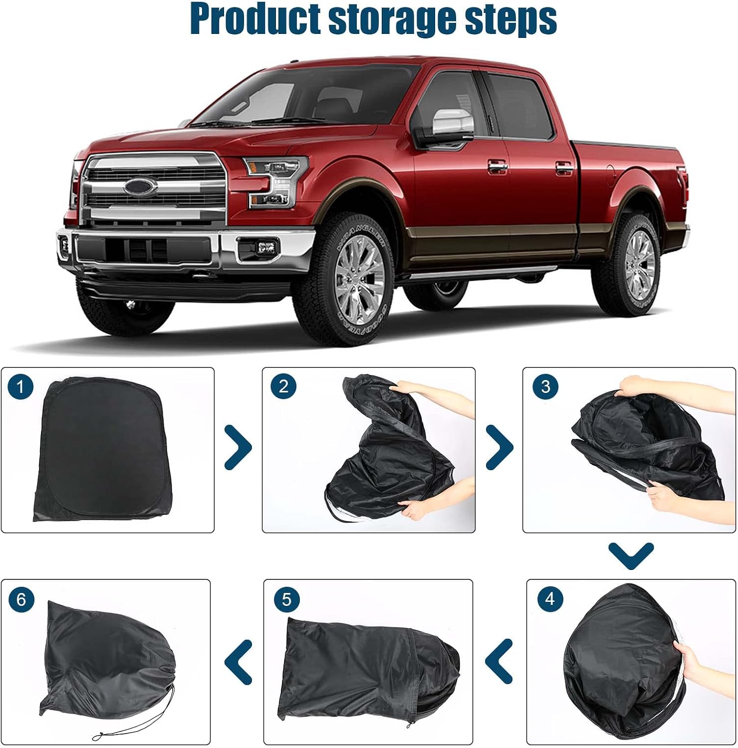 6 Layers Windshield Sun Shades Compatible with Ford F-150 Lariat King Ranch Platinum, XL XLT Limited Raptor 2015-2020, Foldable Car Sunshade with Storage Bag