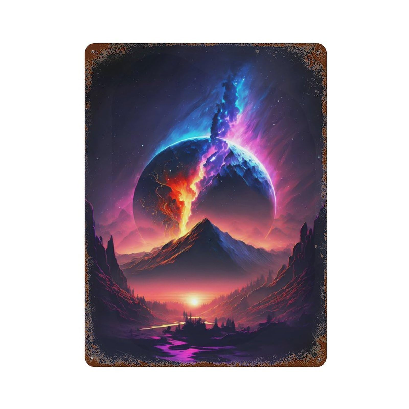 Fantasy Starlit Sky Rust Effect Tin Sign 15.7"x11.8", Industrial Home Decor for Garage, Bar And Workshop Decor