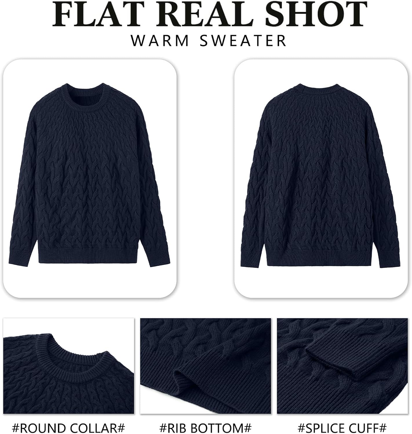Askdeer Men's Cable Knit Pullover Sweater Long Sleeve Crewneck Sweater Casual Soft Knitted Sweater with Ribbing Edge