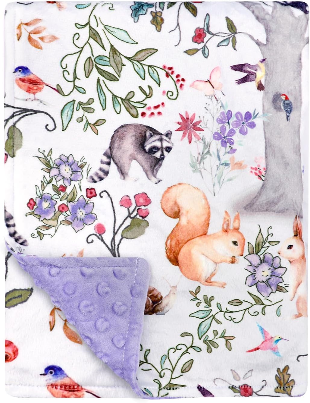 Baby Blanket, Purple Fleece Baby Blankets for Boys Girls, Warm Soft Portable Toddler Minky Blanket with Woodland Animal Print, for Newborn Crib, Stroller, 40 x 30 Inch