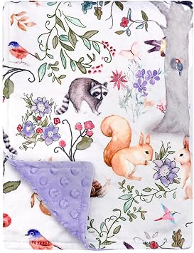 Baby Blanket, Purple Fleece Baby Blankets for Boys Girls, Warm Soft Portable Toddler Minky Blanket with Woodland Animal Print, for Newborn Crib, Stroller, 40 x 30 Inch
