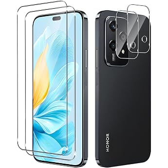 Tempered Glass Screen Protector for Honor 200 Lite 5G Pack of 2 Screen Protectors with 2 Camera Protection Glass 9H Hardness Protective Glass Mobile Phone Film HD Clear Tempered Glass Protection Glass