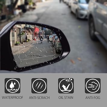 2 Pieces Car Film Rearview Mirror Film, Waterproof HD Clear Mirror Film Anti Fog Rainproof Nano Coating Car Film Protective Sticker for Car Rearview Mirror Side Windows(200x175mm)