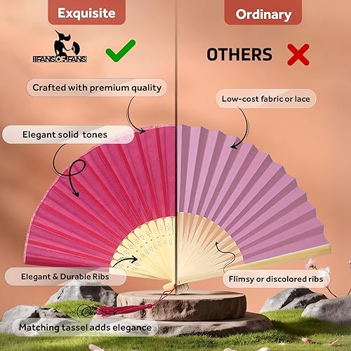 Miniatura 65 de FANSOF.FANS Abanico de mano plegable de mano de tela con borla de grado A, varillas de bambú para mujeres y niñas, fiesta de verano, eventos, Azul