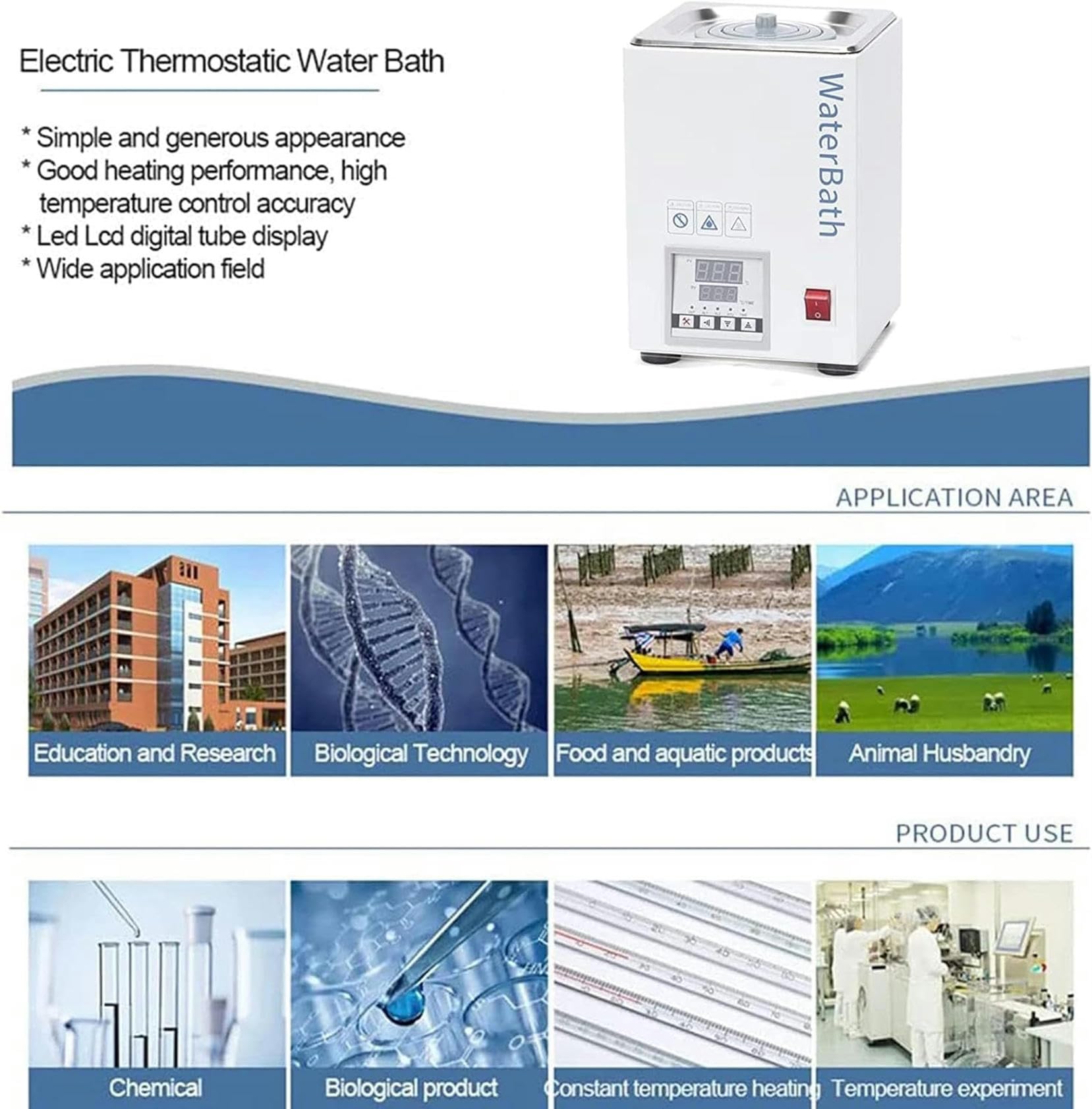 Baño María termostático eléctrico Digital, baño María de Laboratorio de 1 Orificio con Tapa Protectora, baño María termostático eléctrico para experimentos de Laboratorio