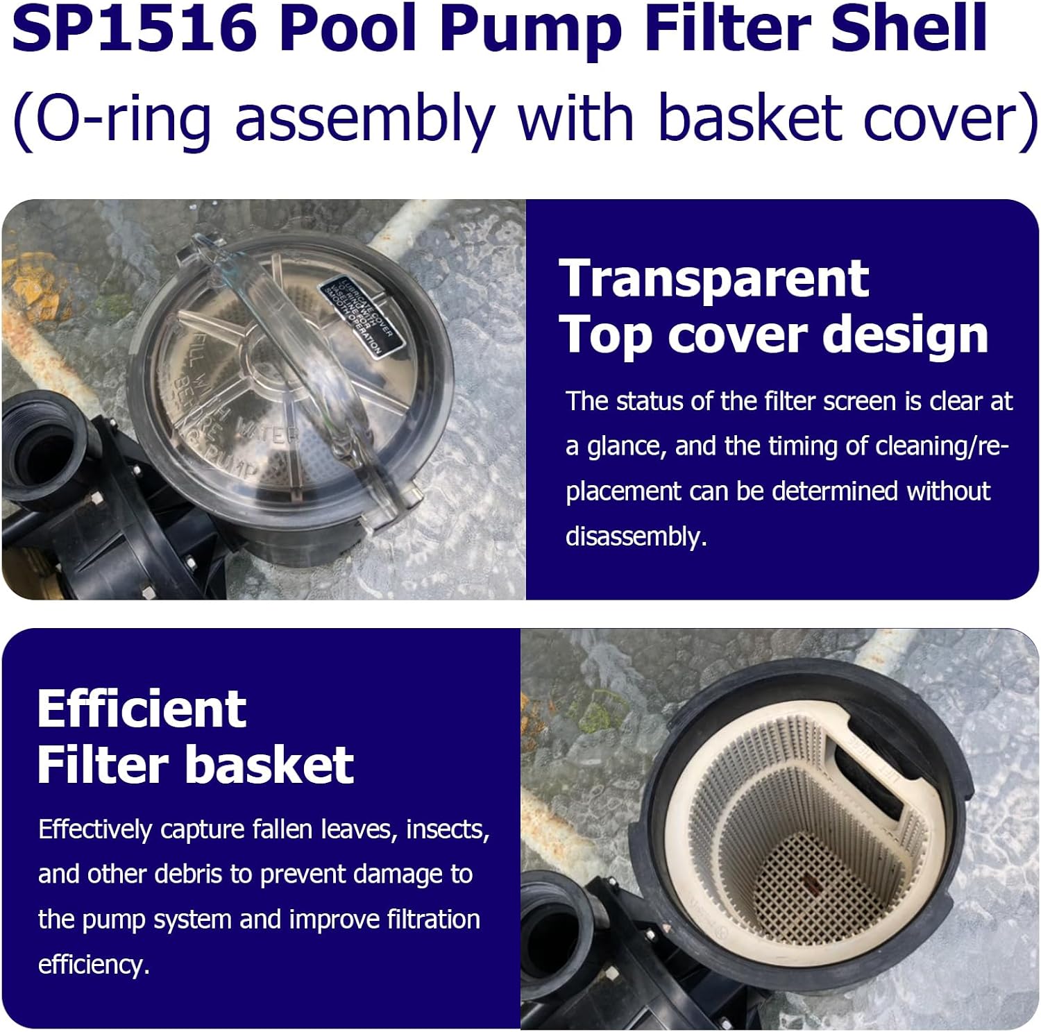 SP1516 Pool Pump Strainer Housing w/Basket Lid O-Ring Assembly Compatible with Hayward Power-Flo LX II VS300 Pool Pumps 1-1/2" FIP Inlet 1.5" MIP Outlet Pool Pump Strainer Housing