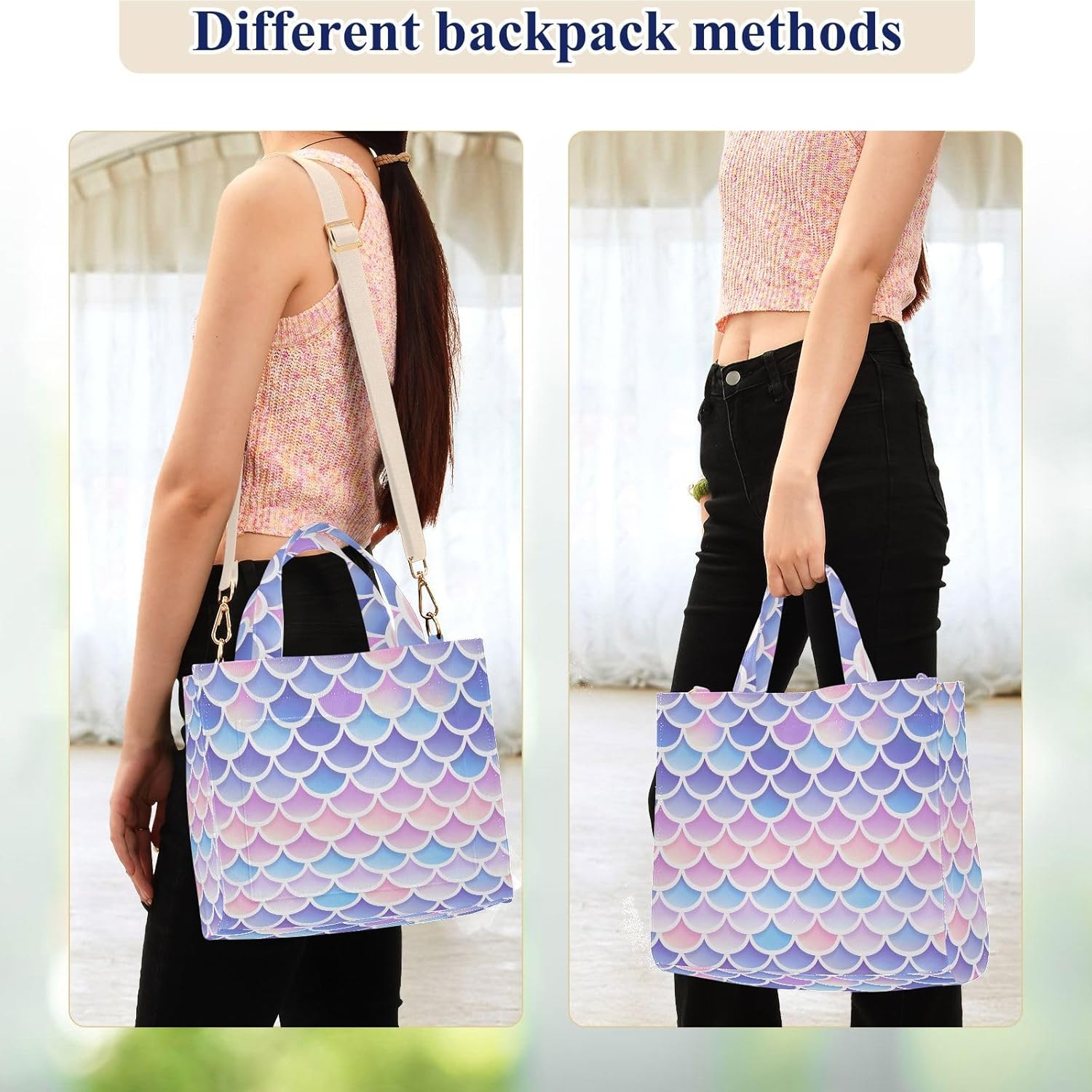 MNSRUU Corduroy Tote Bag for Women, Rainbow Scales with Mermaid Tote Bag with Compartments Crossbody Bag Hobo Handbag Women's Satchel Tote Shoulder Bag for Shopping Work Travel