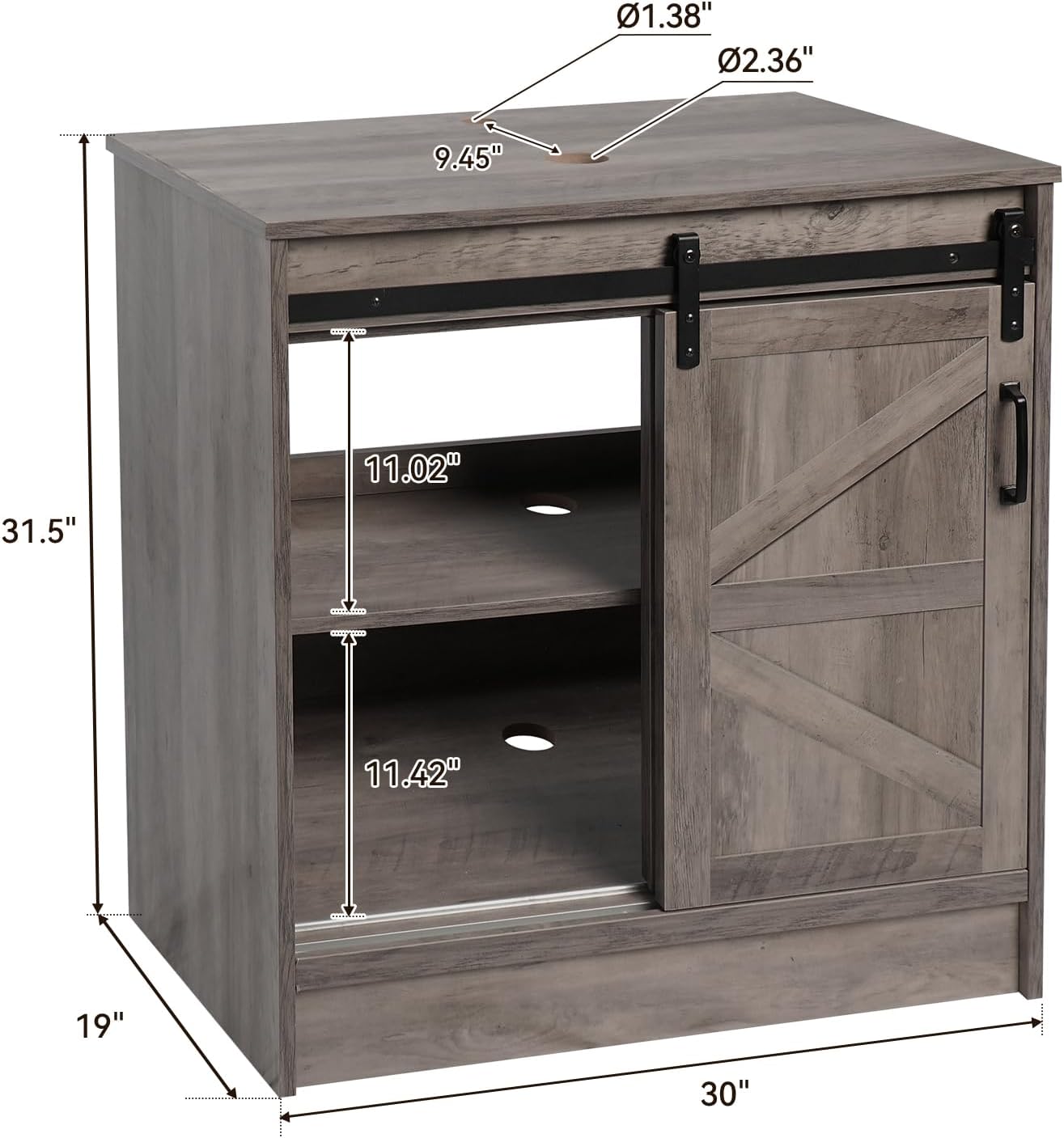 Dimensions of the SOLIDEE 30-inch Barn Door Bathroom Vanity.