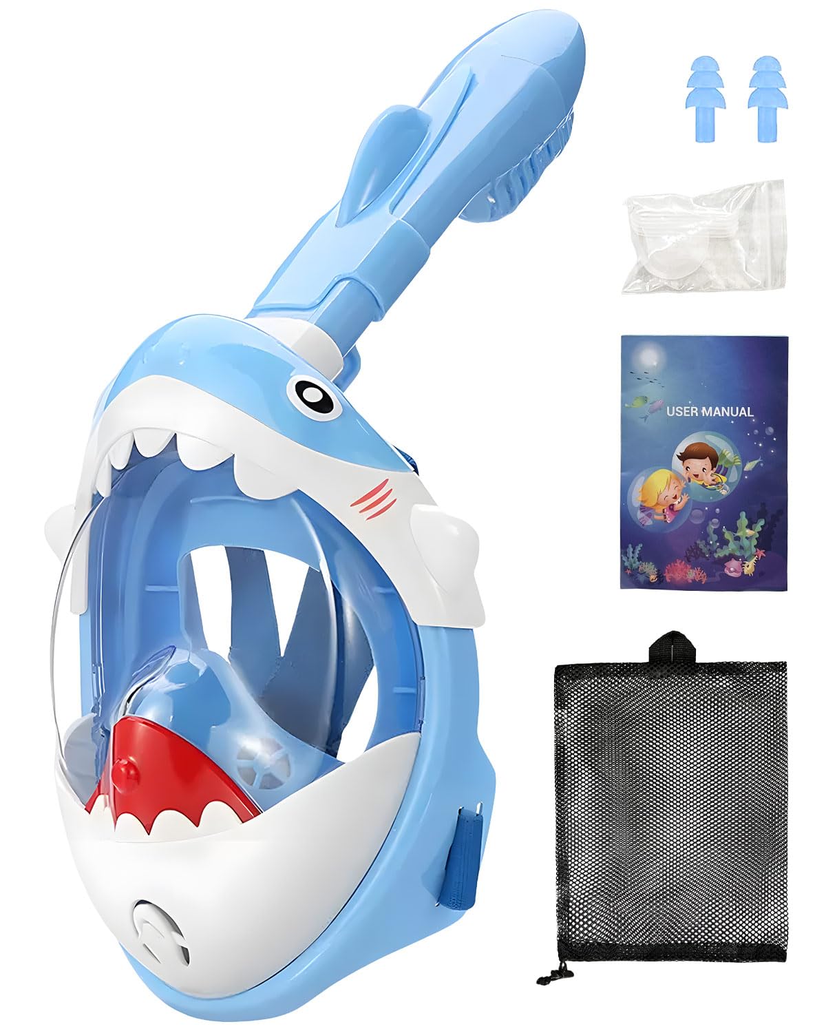 Zumhigh Kids Snorkel Mask Full Face, Children's Snorkeling Mask 180° Panoramic View, Anti-Fog & Anti-Leak Design, Dry Top Snorkel System for Swimming & Diving (Blue)