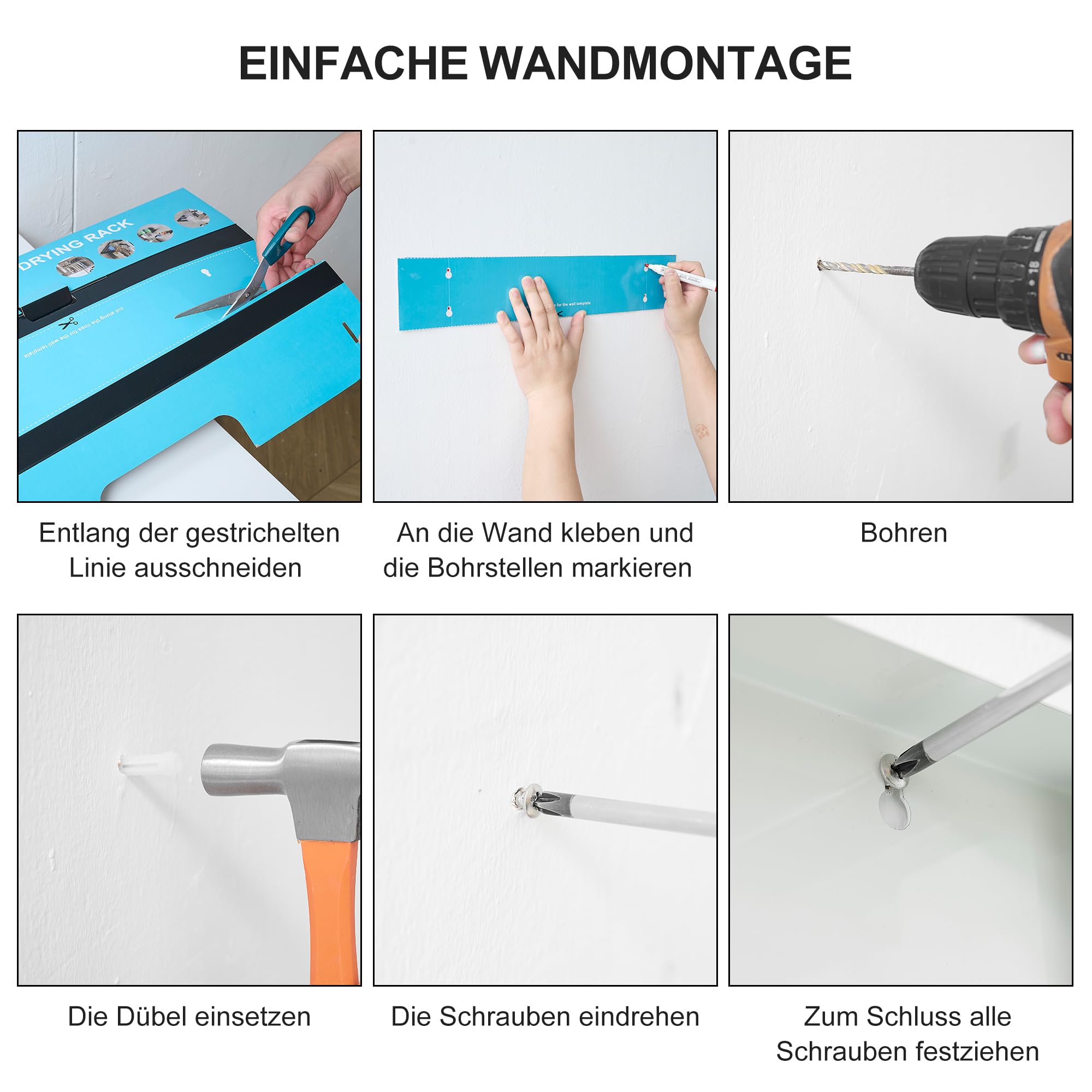 RFOUO Wandwäschetrockner 50 cm mit Haken, klappbarer Wandtrockner, Weiß