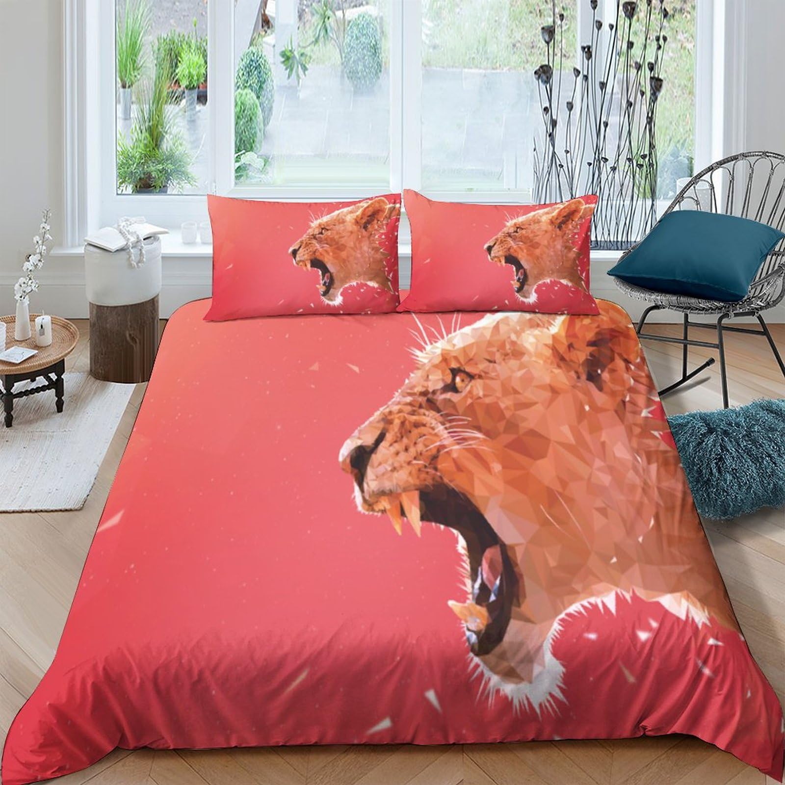 Housse de couette lion 3D et taie d'oreiller pour lit enfant graphique