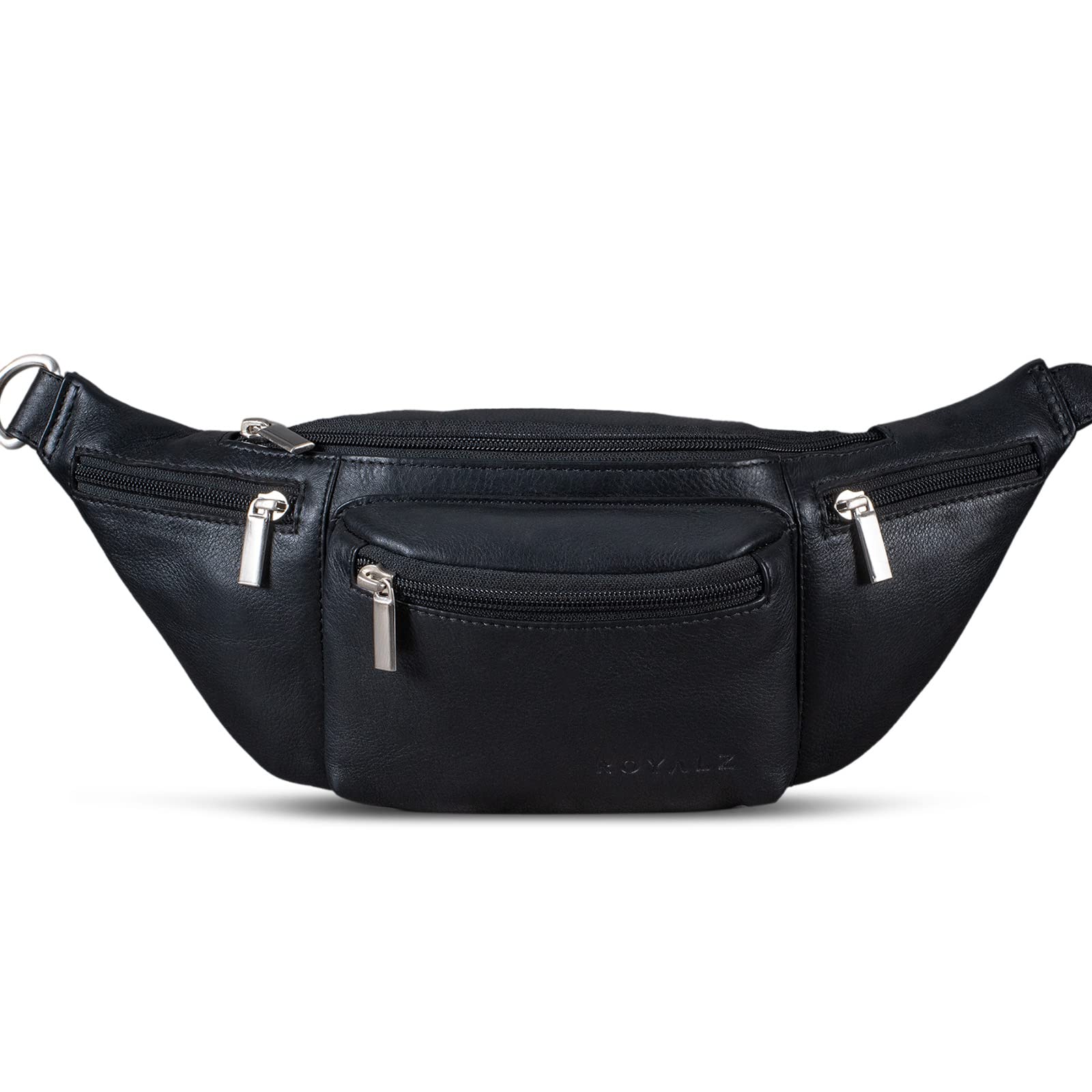 ROYALZ 'Laguna' Banane en Cuir Vintage Unisexe - Sac de Ceinture pour Homme et Femme - Disponible en Sac de Poitrine ou de Hanche - Couleur: Noir