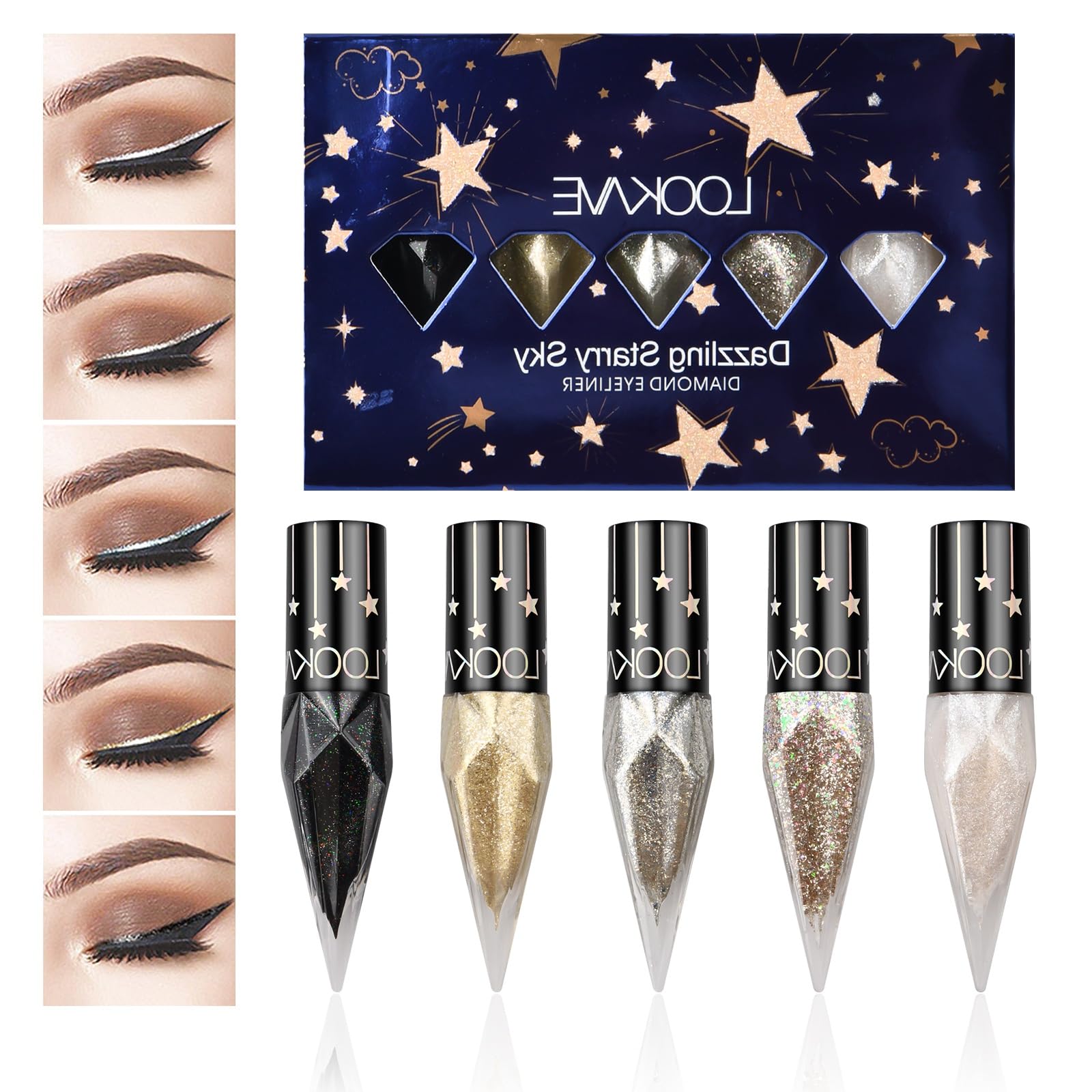 5 Colores Delineador de Ojos Líquido Brillo, Delineador Purpurina Sombra de Ojos Brillantes, Liquid Glitter Eyeliner, Impermeable Eyeliner de Colores para Fiesta Festival Maquillaje Larga Duración (B)