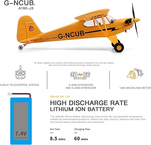 Miniatura 6 de Gran avión de control remoto sin escobillas XK A160 RC Planeador J3 de 6 ejes Giroscopio de 5 canales 3D Stunt Somersault Vuelo 6 AXIS Giroscopio