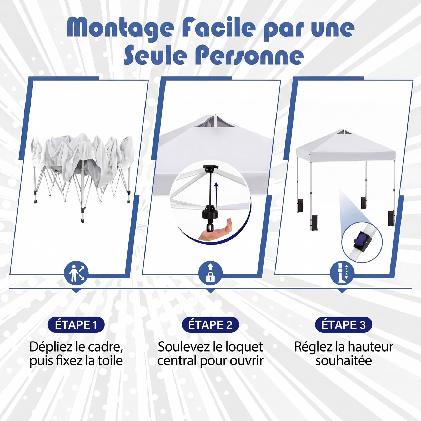 GOPLUS Tonnelle Pliante 3 x 3 M, Barnum Pliant 3x3 M Pop-up, Structure en Métal Robuste, Hauteur Réglable 250/260/270 CM pour Pique-Niques Mariage (Blanc,3x3M)