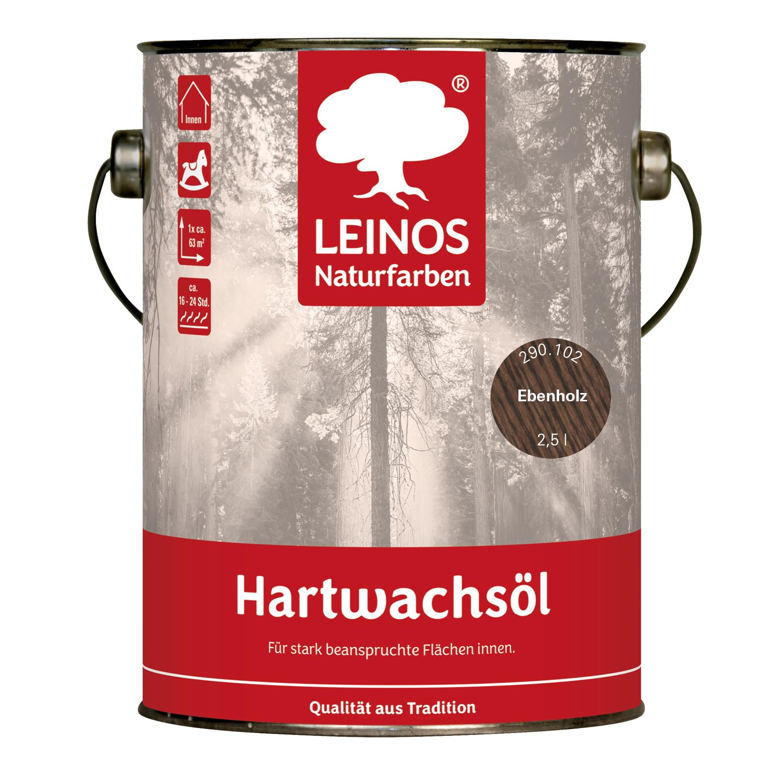 LEINOS 290 Aceite de cera dura de ébano 2,5 l de aceite de cera dura natural para suelos de madera, muebles y madera interior, poro abierto, transpirable, repelente al agua y a la suciedad, para
