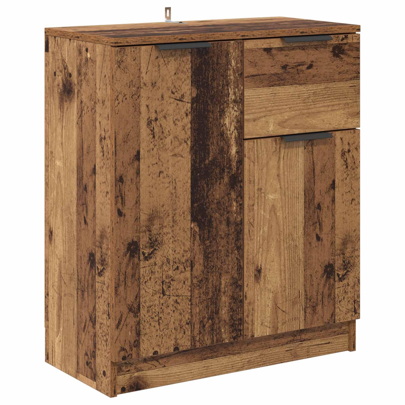 Aparador compacto de madera envejecida rustico de 60x30x70 cm con cajon y 2 puertas para pasillo