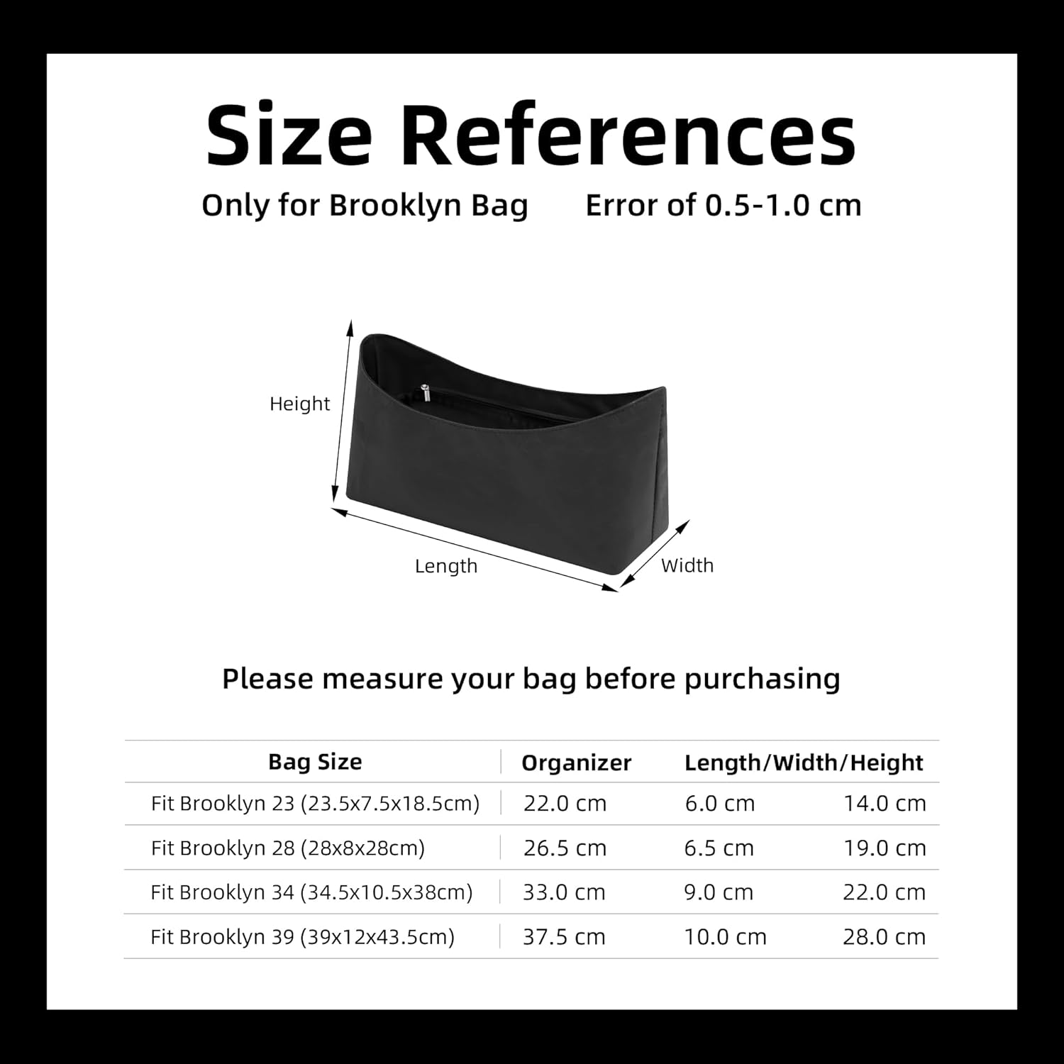 DGAZ Lightweight Purse Organizer Insert for Coach brooklyn Bags,silk and DupontPaper handbag inner for Luxury Bag(brooklyn39,Black)