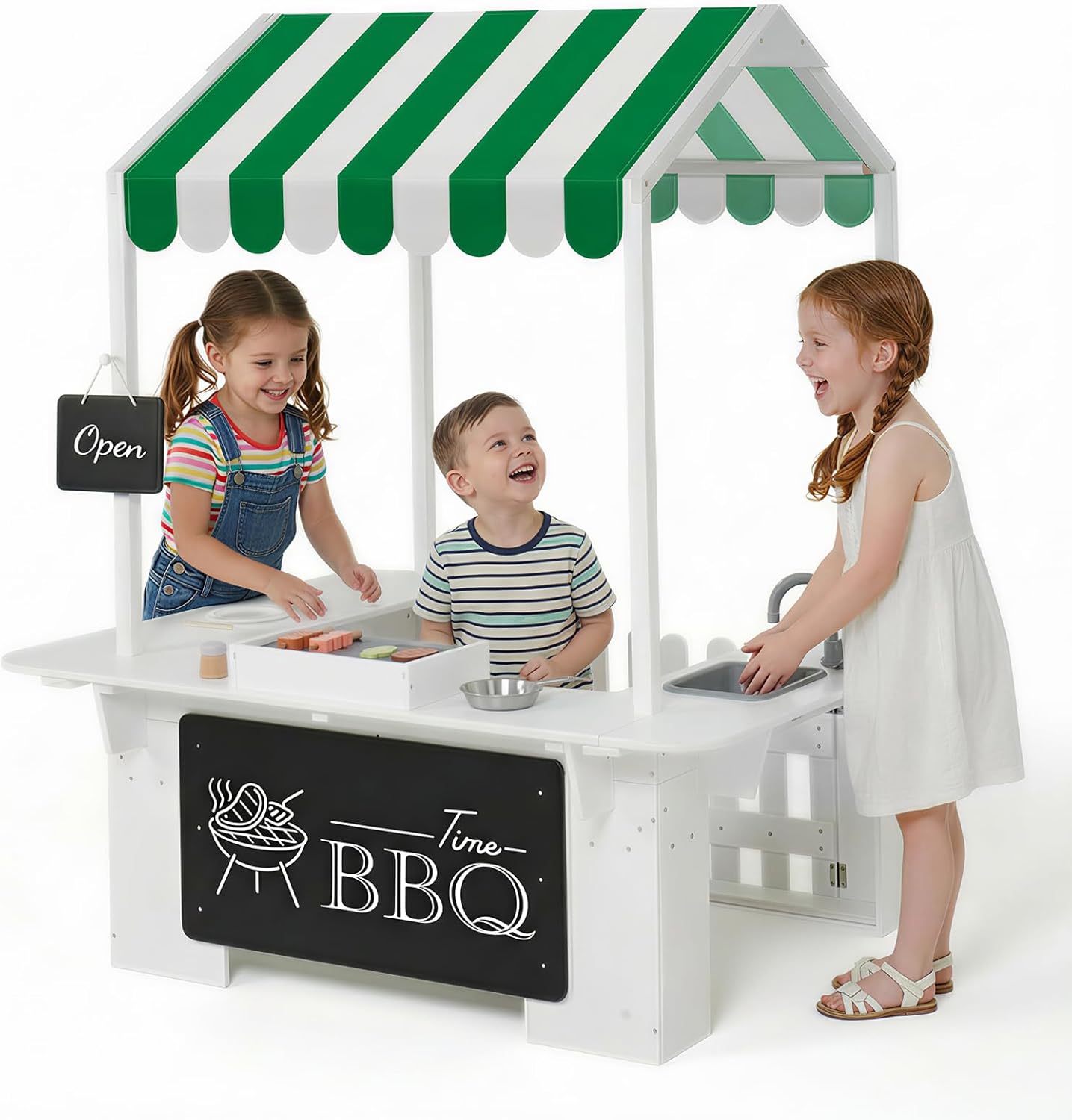 EDUBEBO Kids Outdoor Playhouse, Mud Kitchen, BBQ Toys,Outdoor playsets, Ideal Role Play Toy Gift for Toddlers and Kids Ages 3-8 (White)
