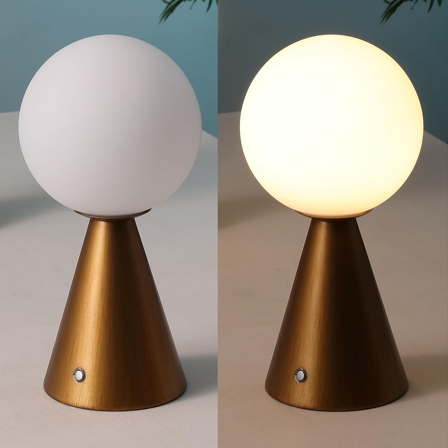 JONATHAN Y 11.75" Antique Gold Macie Modern Globe Cordless Table Lamp Set of 2, Rechargeable Dimmable Integrated LED Touch Sensor Bedside Lamp, White Frosted Glass Shade (JYL7159D-SET2)