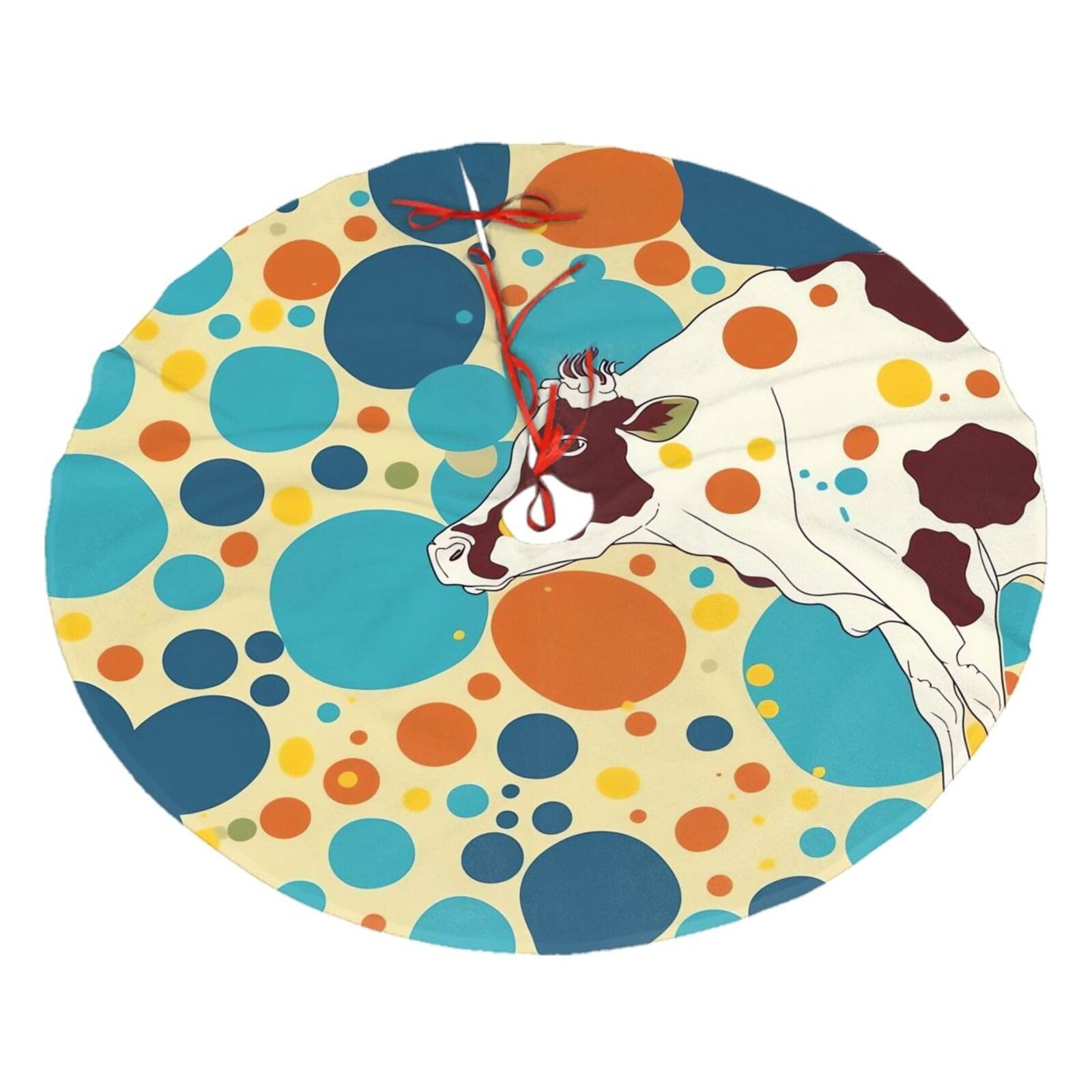 Colorful Spotted Cow Christmas Tree Skirt 48",Soft Plush Xmas Tree Mat Christmas Tree Oranment for Merry Christmas Party Holiday Indoor Outdoor Decorations