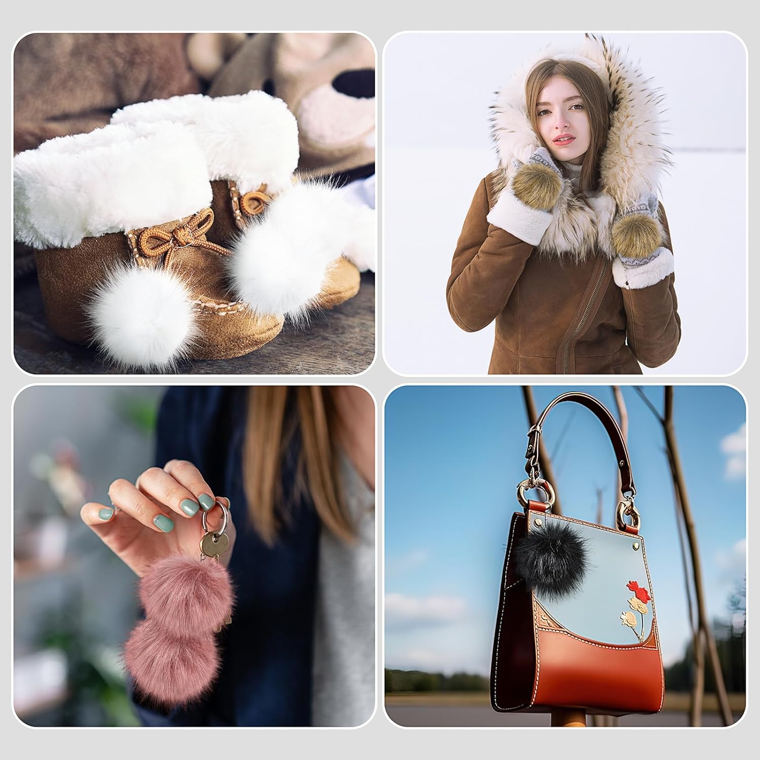 Halloscume 36 Small Faux Fur Pom Pom for Hat DIY Faux Fur Fluffy Pompom Balls, Includes 24 Pcs 2.4 in and 12 Pcs 3.9 in Pompoms for Hats Beanie Shoes Scarves Gloves Bags Accessories(Classic Color) - Image 7