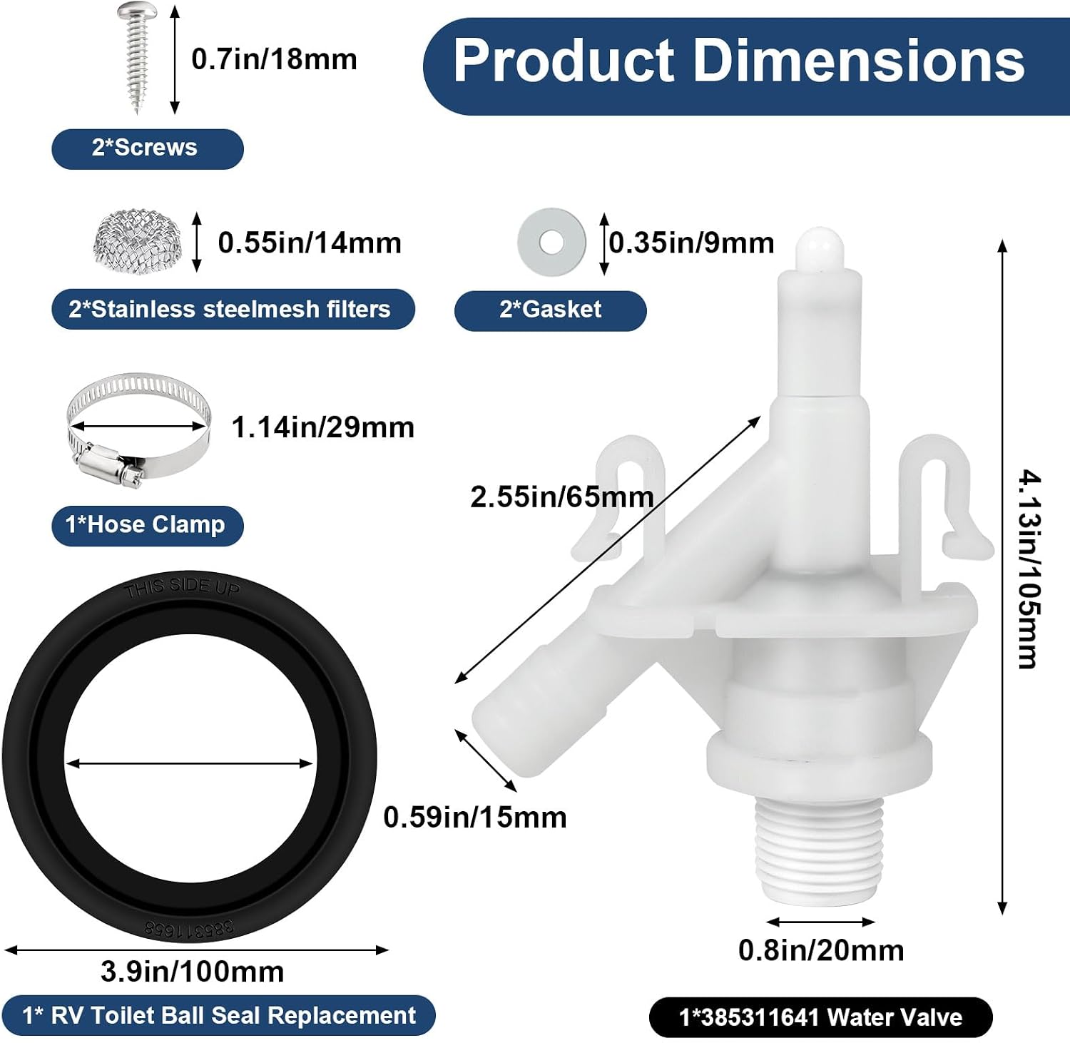 Uncle Yang RV Toilet Valve Replacement Kit RV Toilet Valve Camper Toilet Valve for Dometic 300|301|310|311|320|321 Pedal Flush Toilets with 385311658 Toilet Seal Hose Clamp and Fasteners