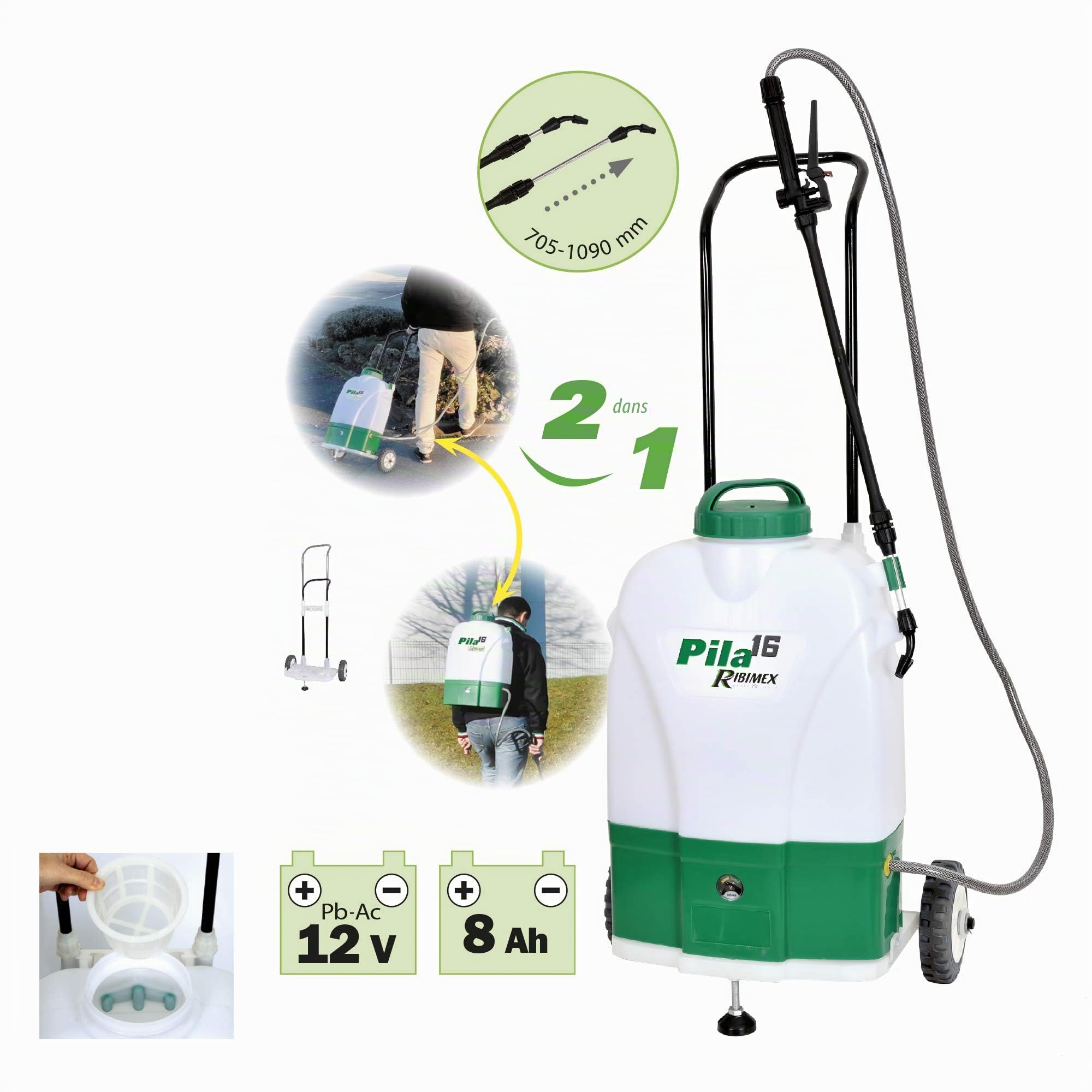 RIBILAND Pulvérisateur PILA16 électrique sur roues 16 Litres batterie 12V