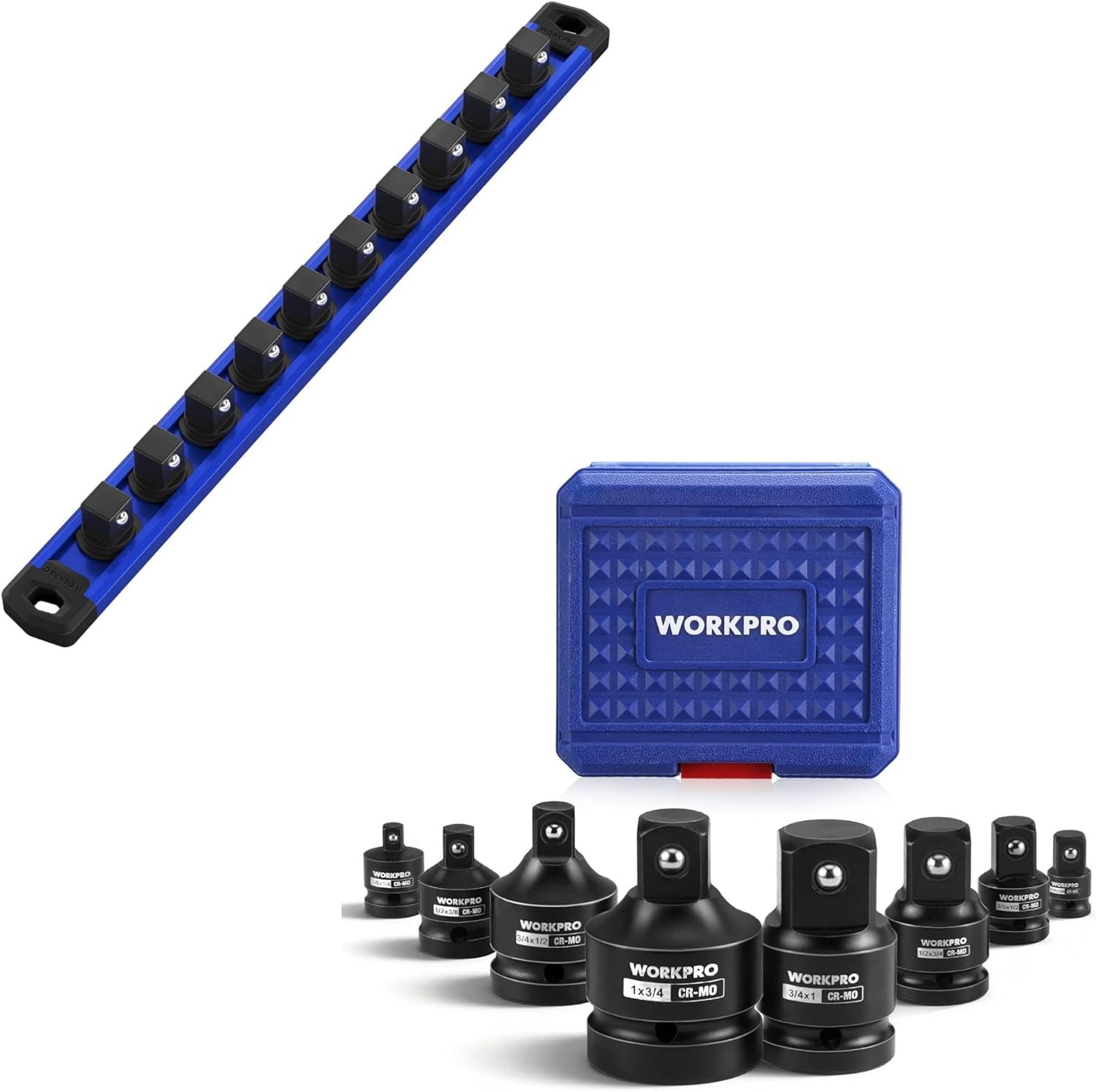 WORKPRO Magnetic Socket Organizer & 8PC Impact Socket Adapter Set