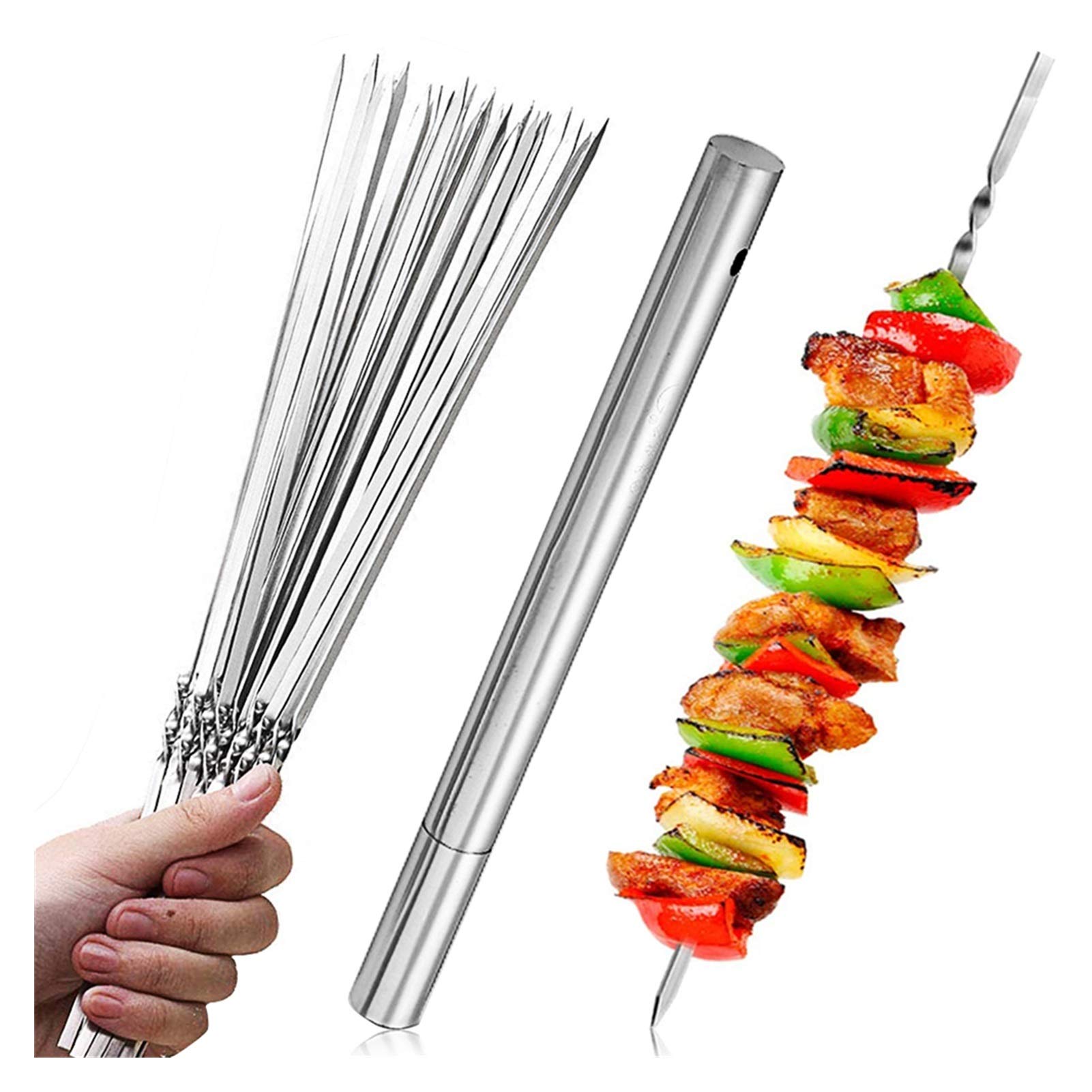 GTHTUHFD 20Pcs Skewers For Barbecue Reusable Grill Stainless Steel Skewers Shish Kebab Bbq Camping Flat Forks Gadgets Kitchen Accessories Tools