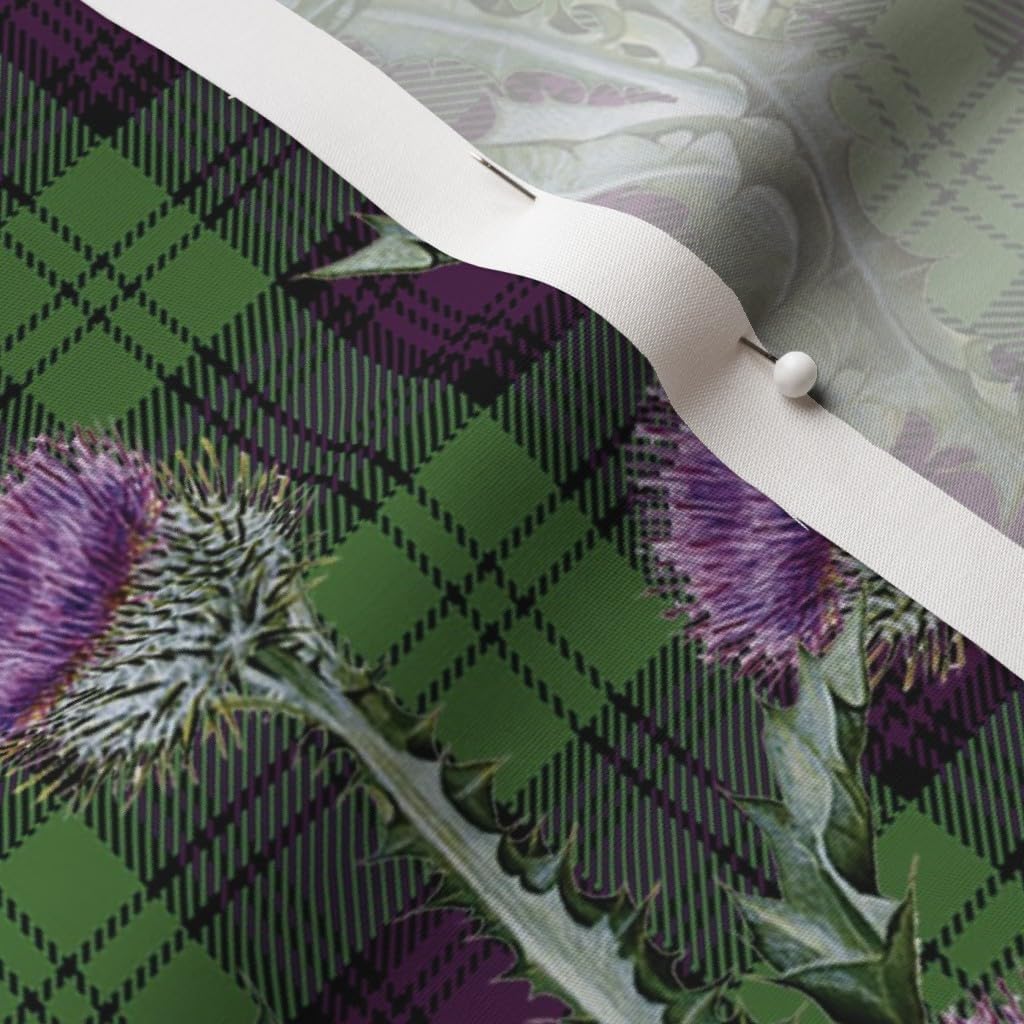 Spoonflower Fabric - Plaid Thistle Green and Purple Scottish Tartan Scottland Wildflower Printed on Cotton Poplin Fabric by The Yard - Sewing Shirting Quilting Dresses Apparel Crafts