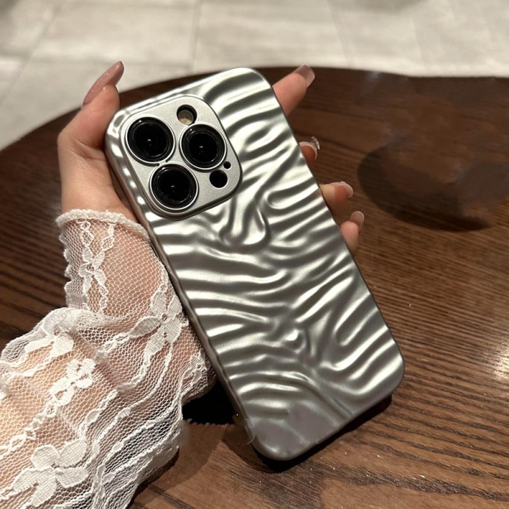 Coque iPhone 14 Pro laser 3D argent mat en silicone premium au design wave chic - 5