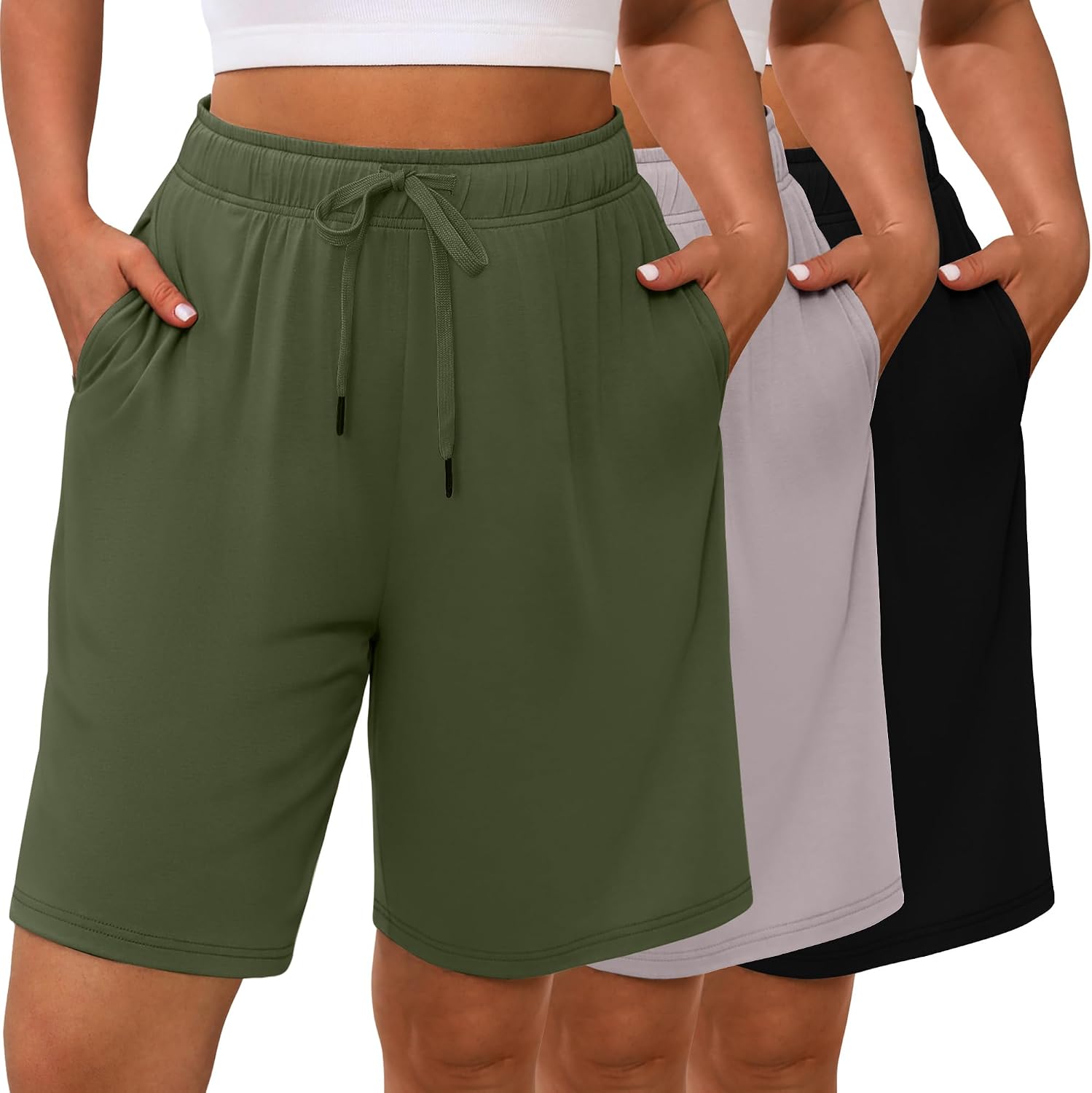 Evervibe 3 Pack Plus Size Bermuda Shorts for Women Comfy Loose Casual Drawstring Sweat Pants with Pockets XL-5XL