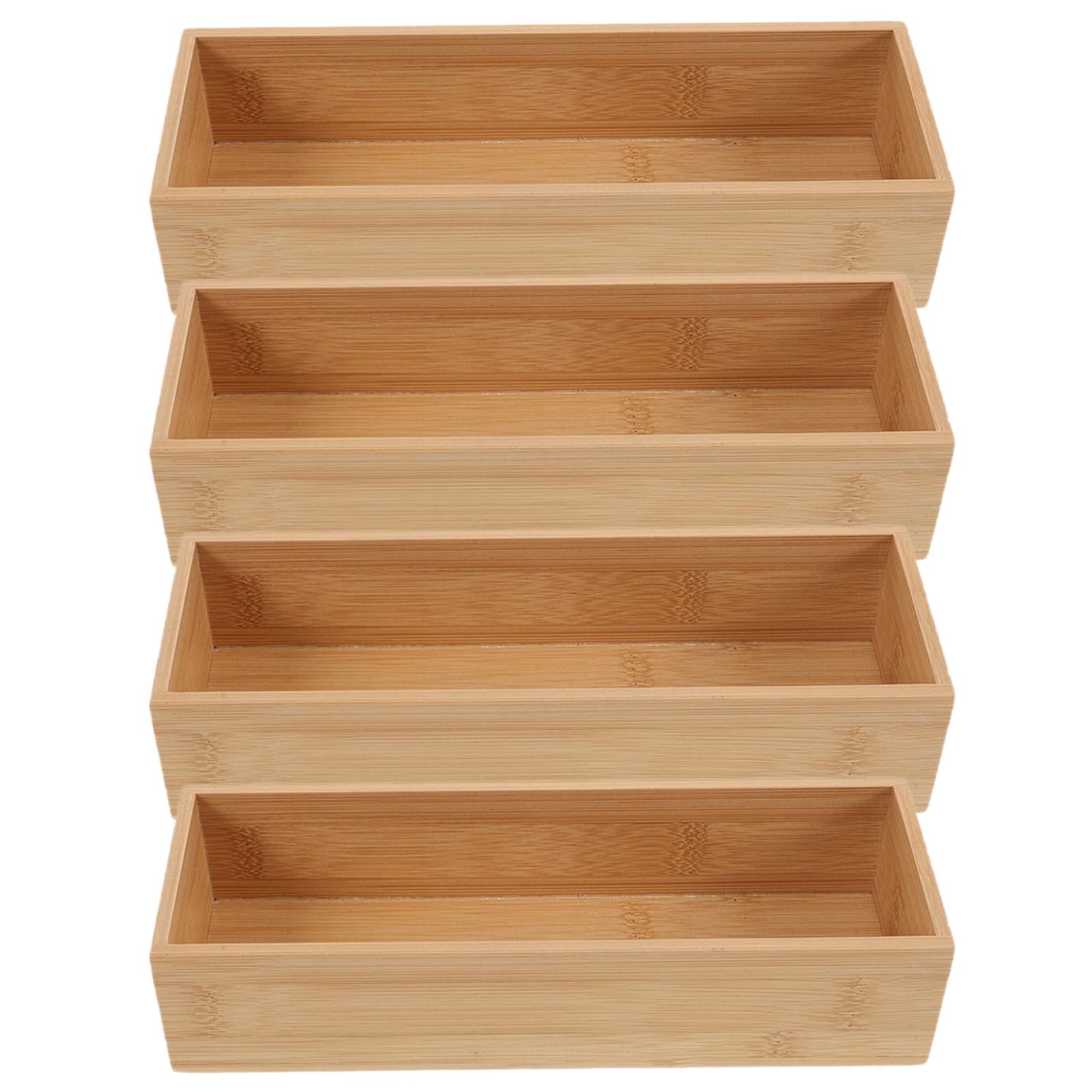 POPETPOP Organizador de Cajones de Bambú para Almacenamiento Espacioso sin Tapa, Caja Moderna Minimalista para Cosméticos y Artículos del Hogar, Pack de 4 Unidades para Escritorio u