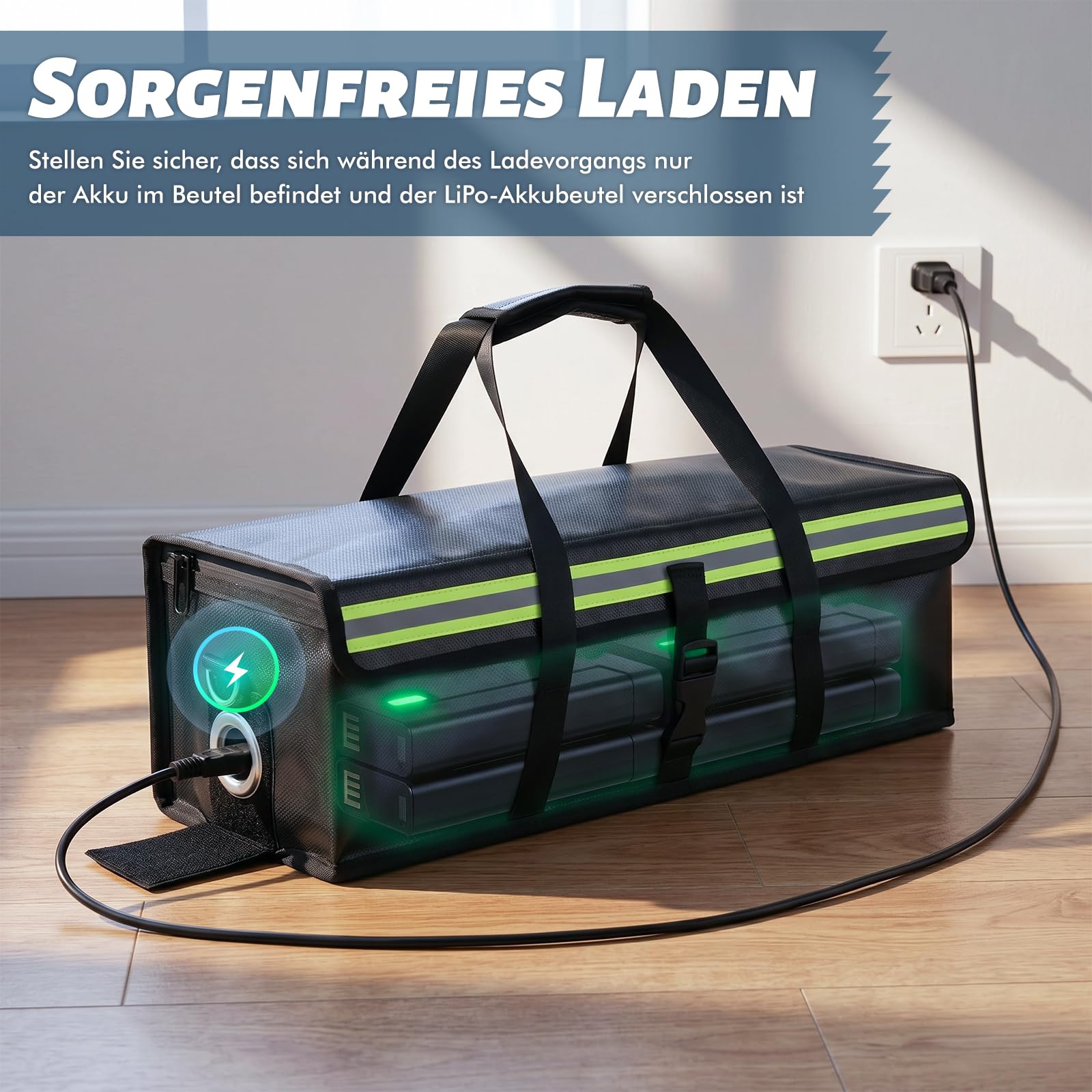 2 scatole ignifughe per batteria della bicicletta, con apertura di ricarica, strisce catarifrangenti, antiscivolo, ignifugo per batterie, sicurezza su cassetta per denaro ignifuga