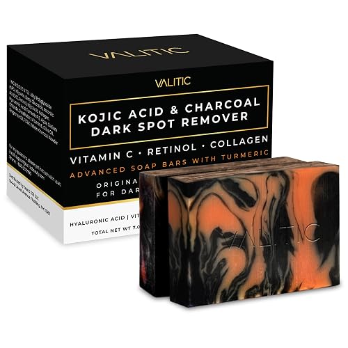 VALITIC Charcoal Kojic Acid Turmeric Black Soap Bar 2 Pack