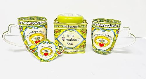 Juego de 4 artículos de cerámica para tazas y bolsitas de té, desayuno irlandés, 50 bolsitas de té, taza de café, bebidas calientes por la mañana,