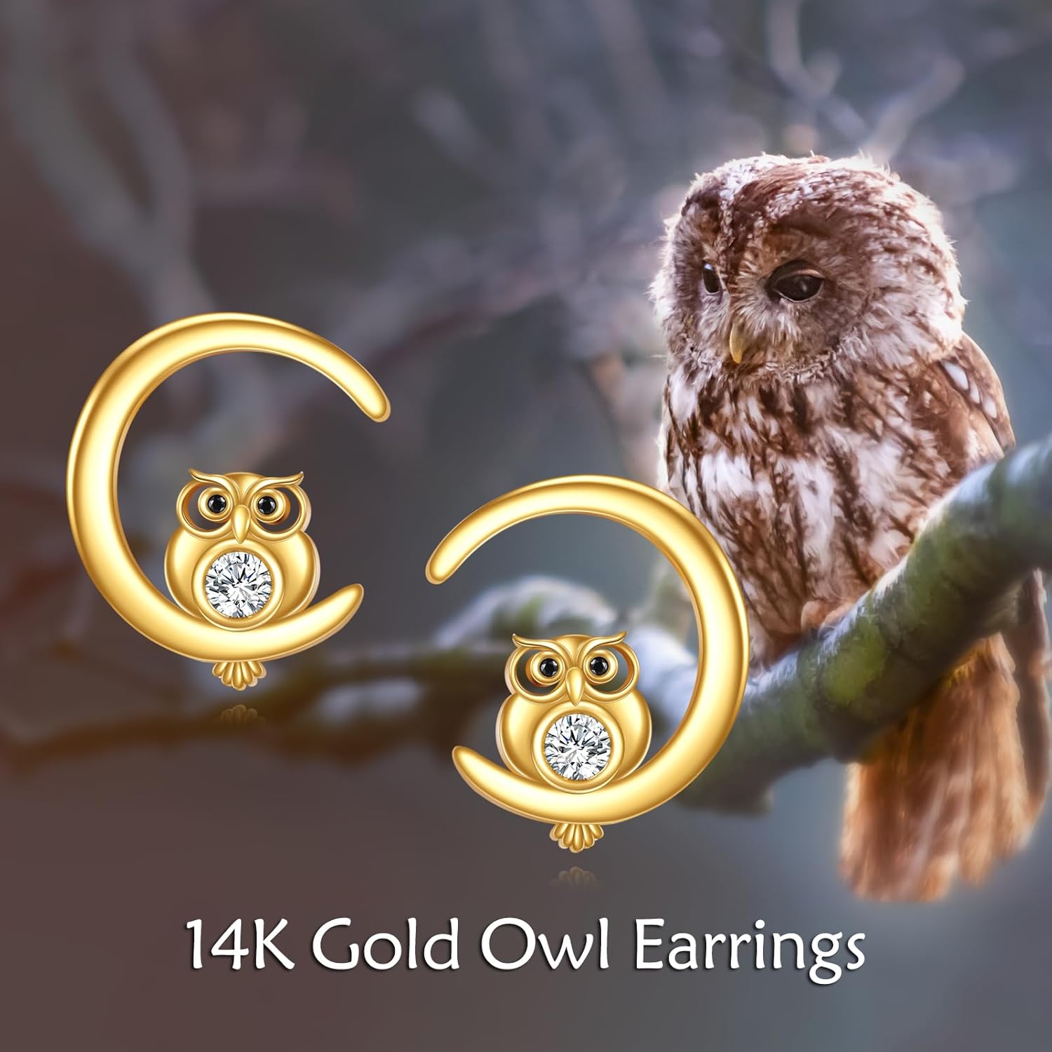 KECHO 14k Solid Gold Animal Earrings for Women Moon Stud Earrings Sloth Hedgehog Panda Owl Raccoon Axolotl Earrings Birthday Christmas Jewelry for Mom Friends - Image 2