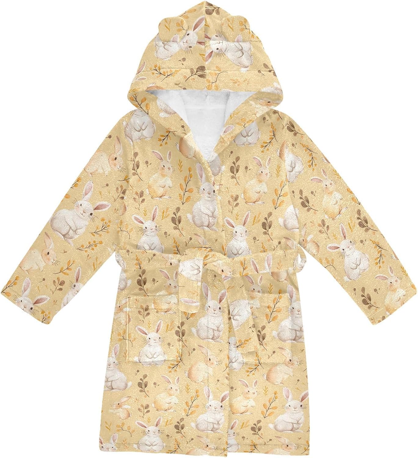 senya Rabbit and Grass A Toddler Hooded Bathrobe Kids Soft Plush Bath Towel Robes for Boys Girls 2-12 Years