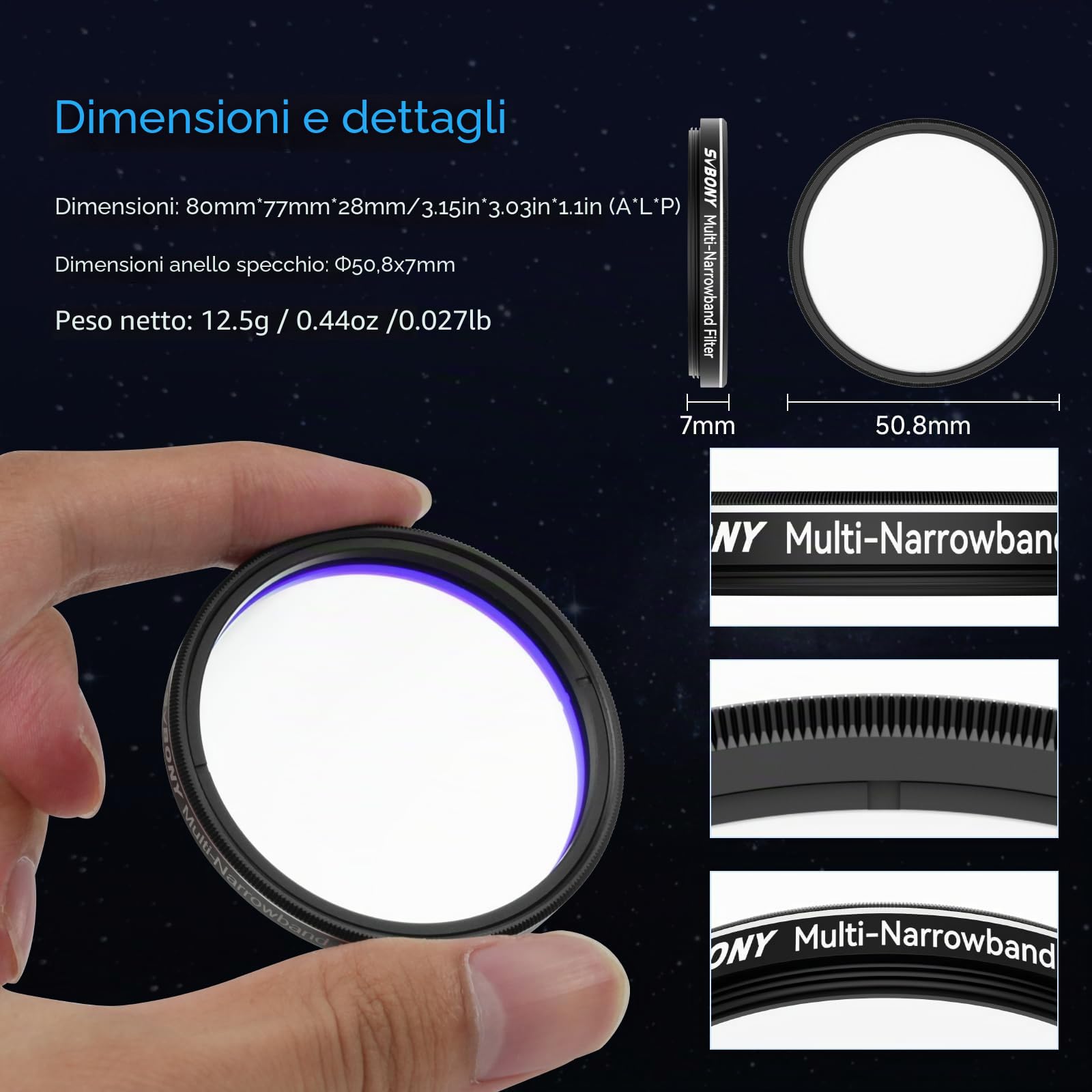 Svbony SV240 Filtro Multi-Bandpass per Riduzione Dell'inquinamento Luminoso, per Telescopio da 2 Pollici, Astrofotografia Urbana del Cielo Profondo