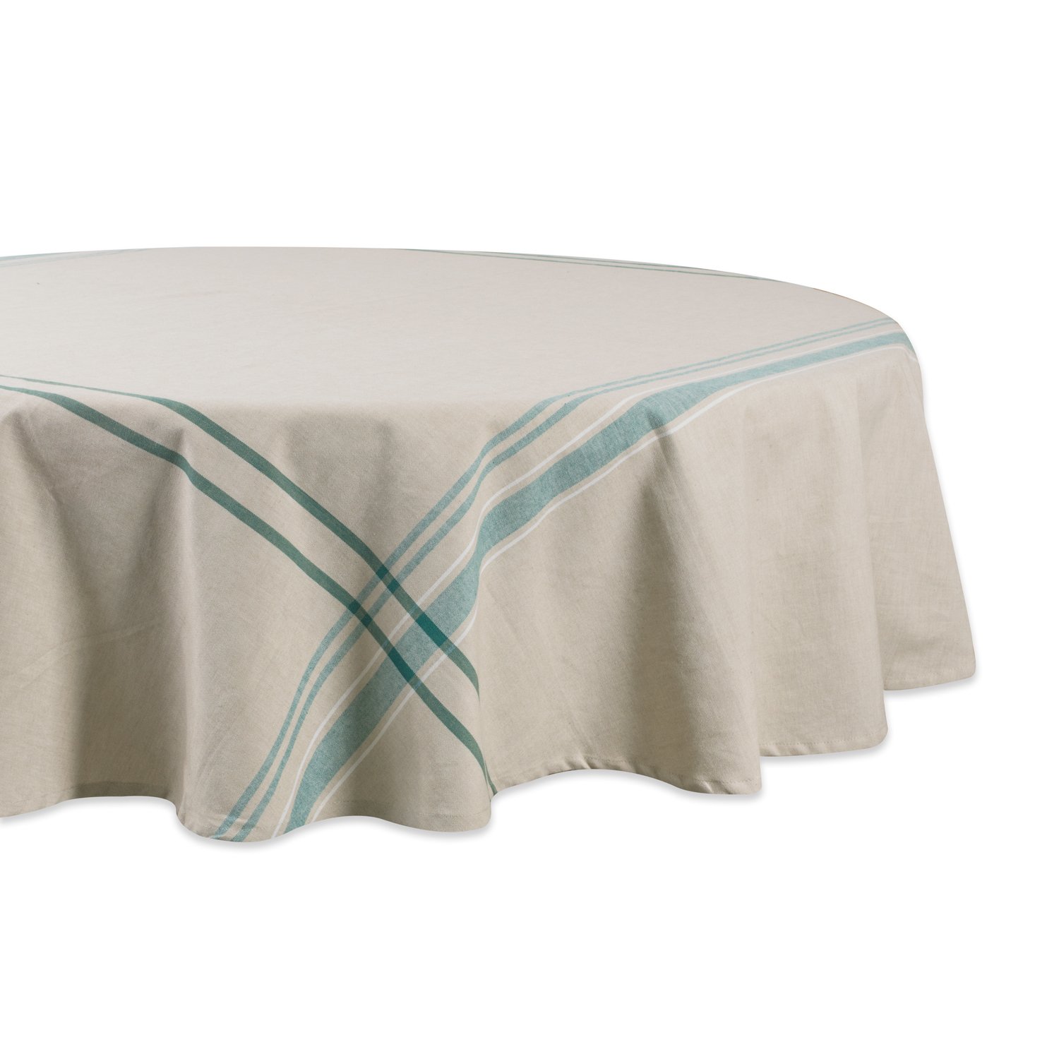 DII French Stripe Tabletop Collection Farmhouse Style Dining Table Linen Tablecloth, 70" Round, Taupe/Teal