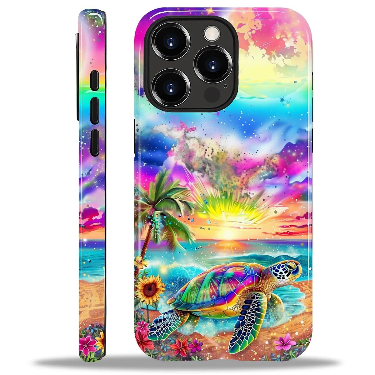 MQJCYB Compatible with iPhone 13 Pro Case - Hybrid Heavy Duty 2 in 1 Full Body Rugged Shockproof Protection Glossy Case for iPhone 13 Pro - Sea Turtle