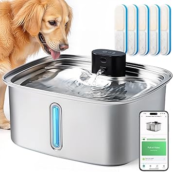 Smart Pet Water Fountain, 10L/338Oz Stainless Steel Cat Water Fountain with APP Monitoring, Automatic Dog Water Bowl Dispenser for Large Dogs Cats Mutil-Pets, Indoor and Outdoor