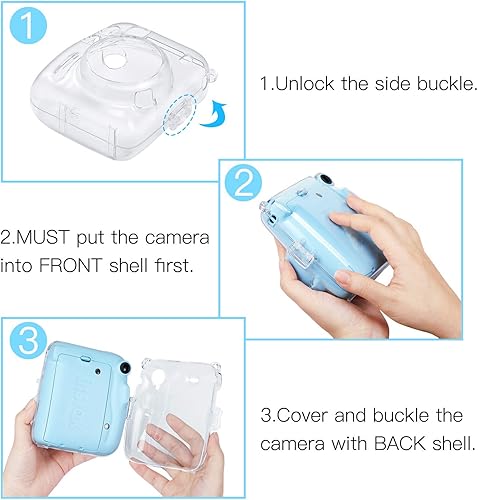 Miniatura 4 de Fintie Funda protectora transparente para cámara Fujifilm Instax Mini 11 de película instantánea - Carcasa rígida de cristal con correa de hombro