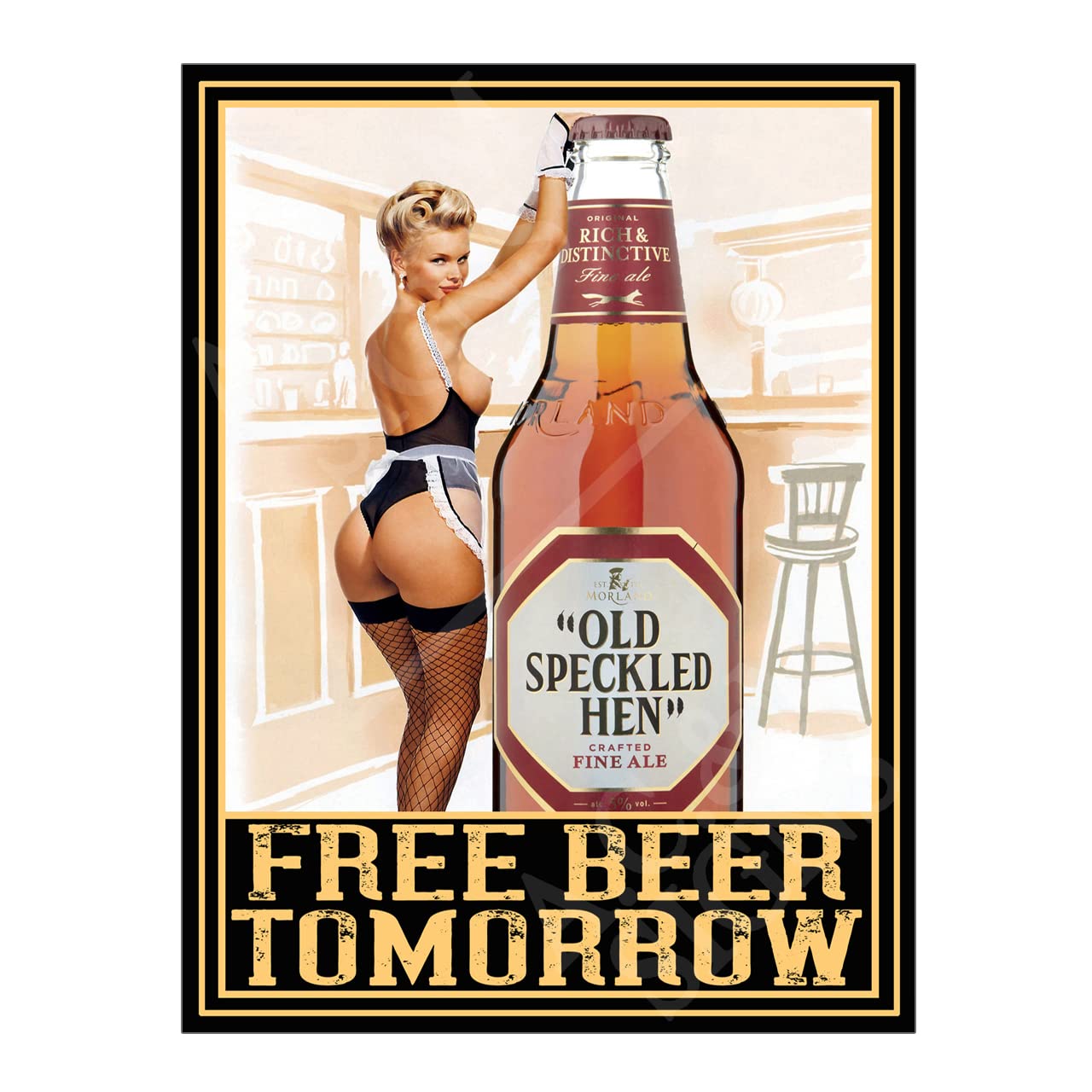 Metal Sign Plaque Poster Free Beer Tomorrow Old Speckled Hen 8x6in 13387