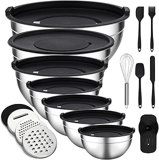 Unokit Mixing Bowls with Lids Set - 16 Pcs Stainless Steel Nesting Mixing Bowls with Grater Attachments, Mixing Bowl Set for Multi Mixing & Serving