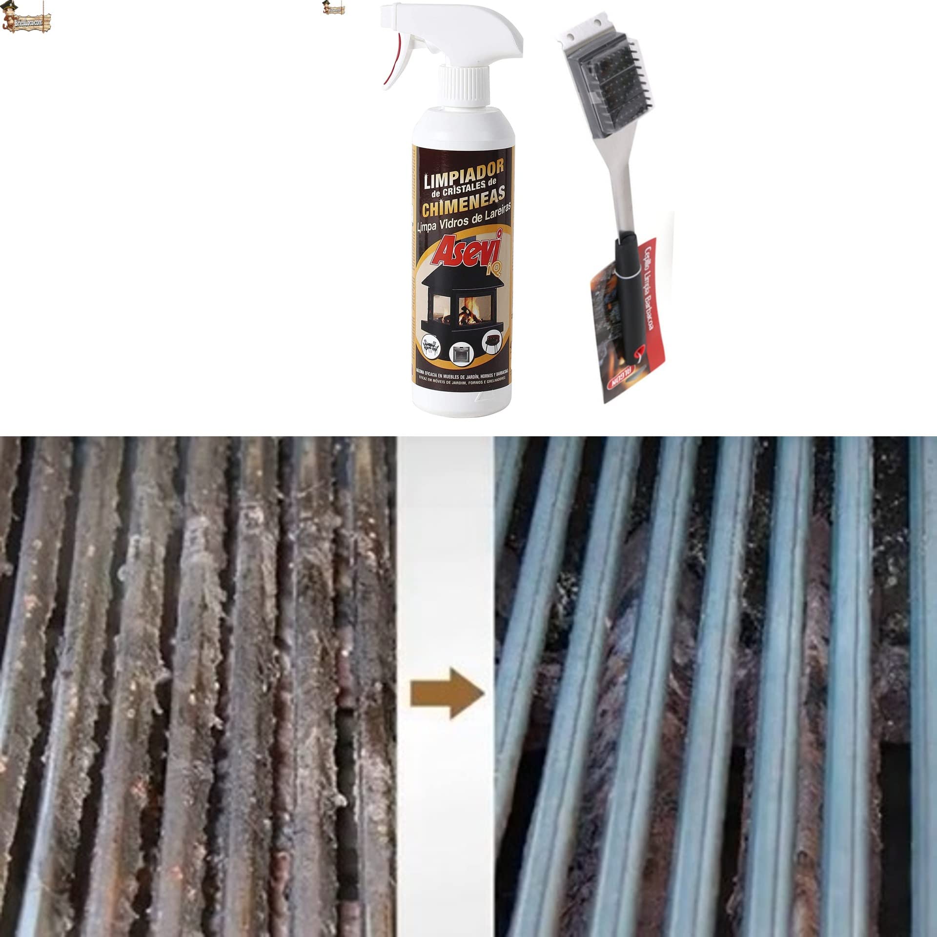 BricoLoco.com Kit de nettoyage barbecue: 1 brosse + 2 spray liquide nettoyateur. Grill, Accessoires d'entretien (2 spray + 1 brosse)