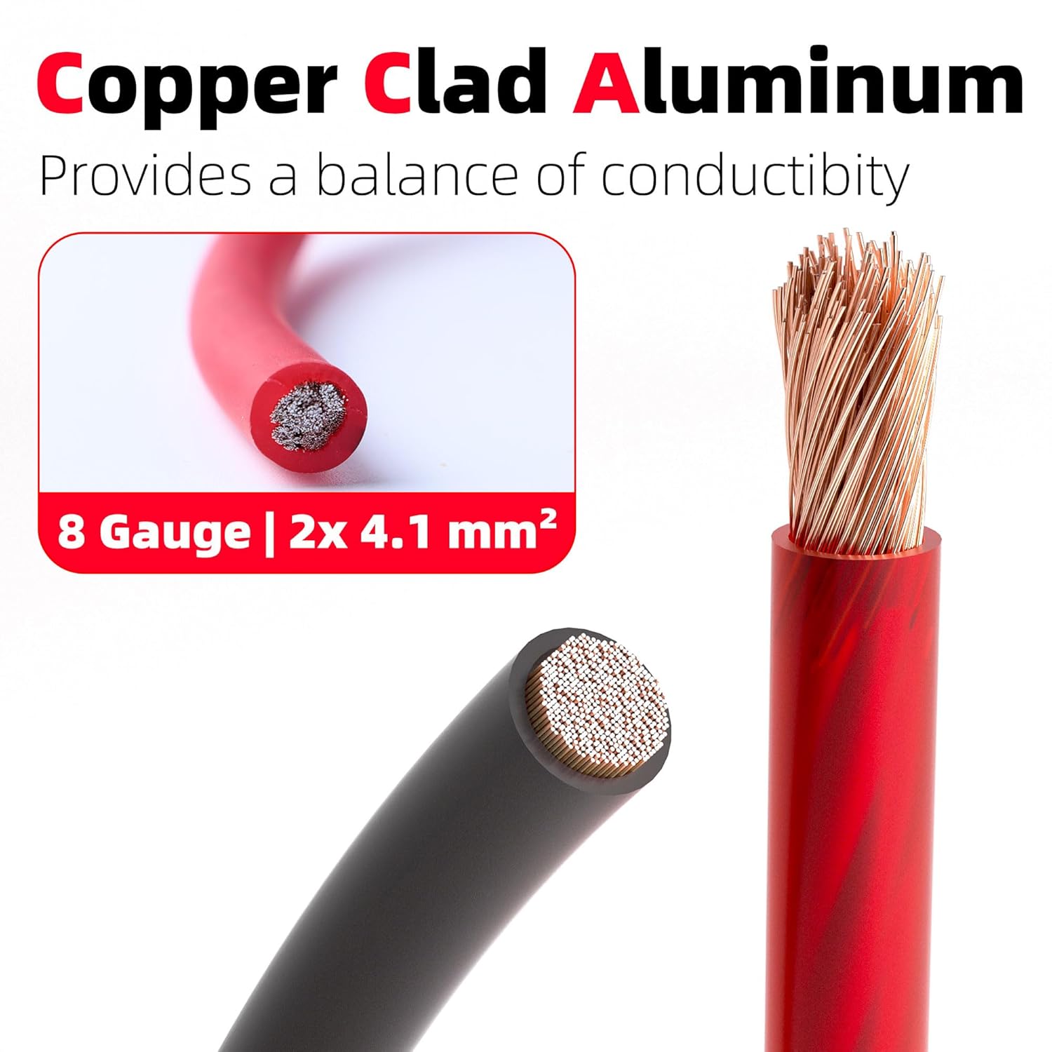 8 Gauge Wire CCA Battery Cable - for Automotive Power Ground, Car Audio, RV, Amp Wiring Kit 26 feet Each- Black/Red with 52FT Cable Sleeves (26 FT Black +26 FT Red +52FT Cable Sleeves, 8 Gauge Wire)