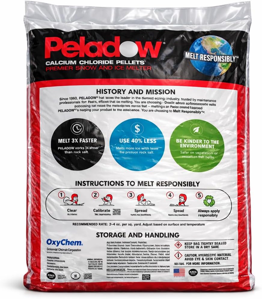 Premium Ice Melt Bulk Pallet Calcium Chloride Pellets - (Pallet of 45 Bags) 50 Lbs Each- Professional Grade- Driveway, Walkway, Parking Lot, Pet Safe, Concrete Safe - Works to -25F