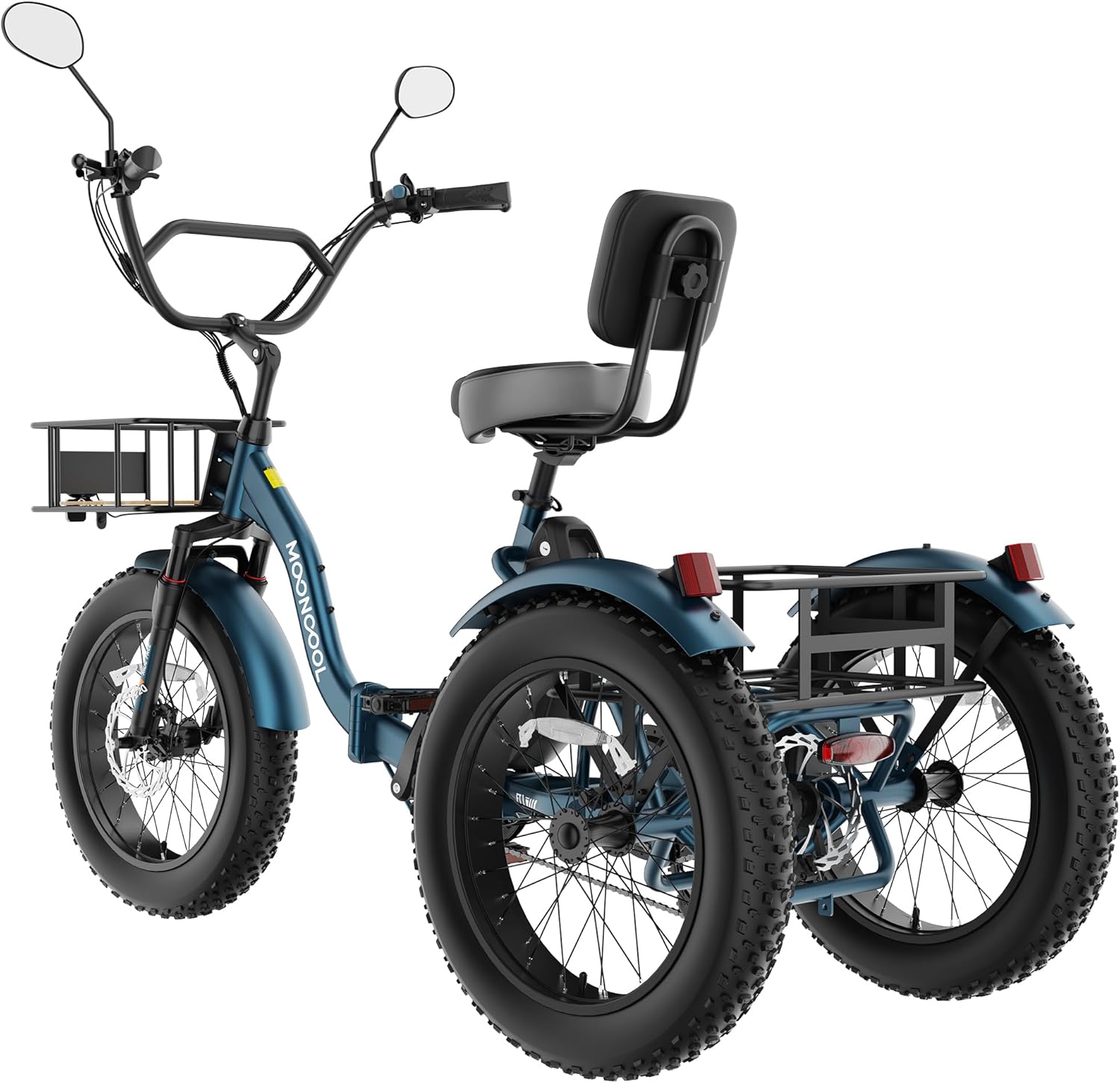 MOONCOOL 500W 4" Fat Tire Electric Tricycle for Adults, 48V 14.5Ah All-Terrain Aluminum 20" E-Trike, Front Suspension, 7-Speed, 400lbs Max Payload